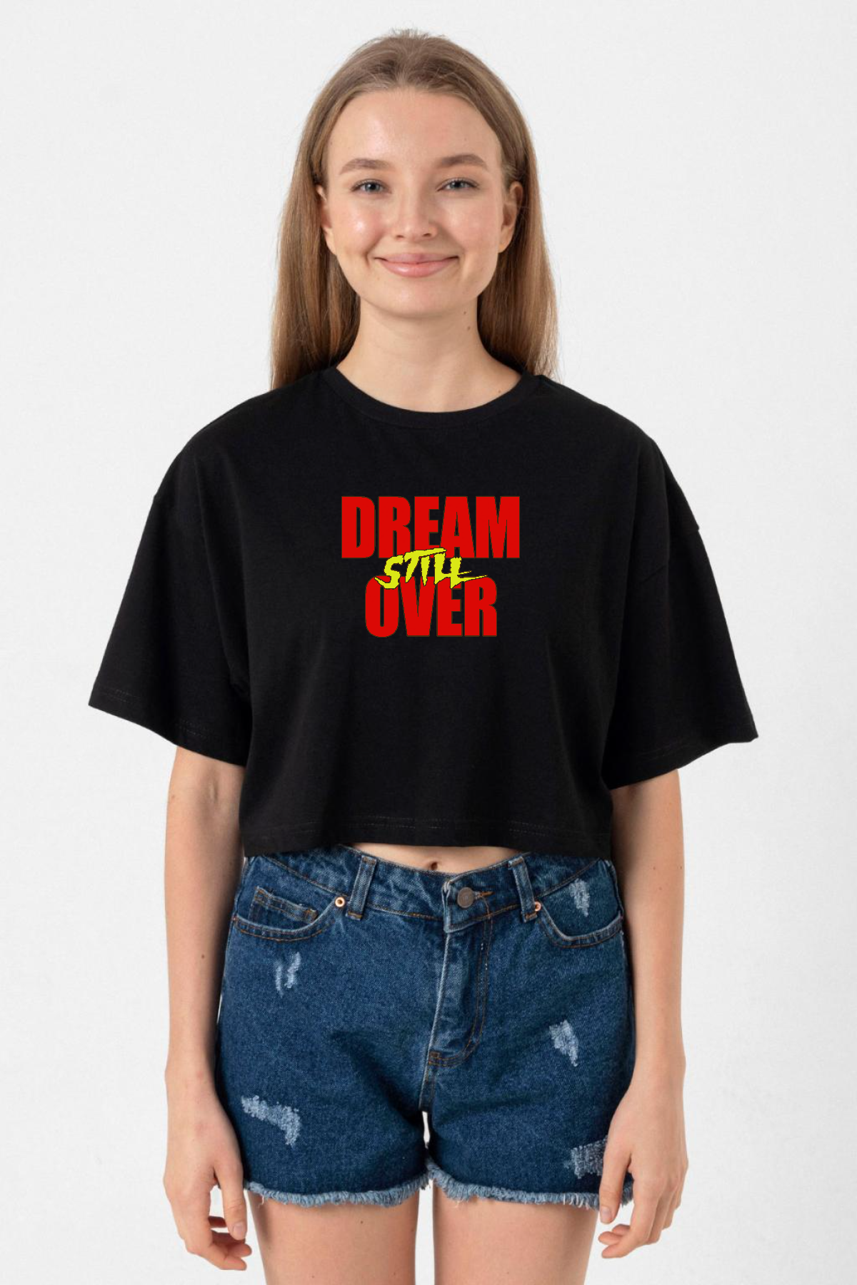 Dream Still Over Siyah Kadın Crop Tshirt