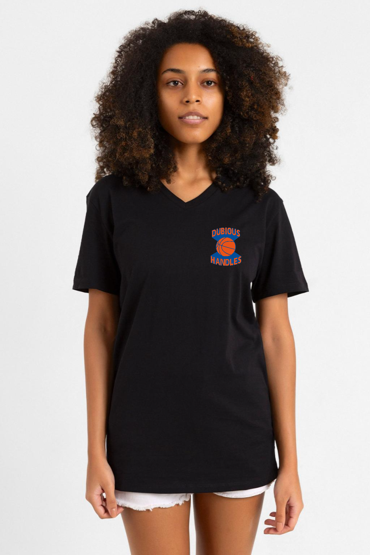 Dubious Handles Logo Siyah Kadın V yaka Tshirt