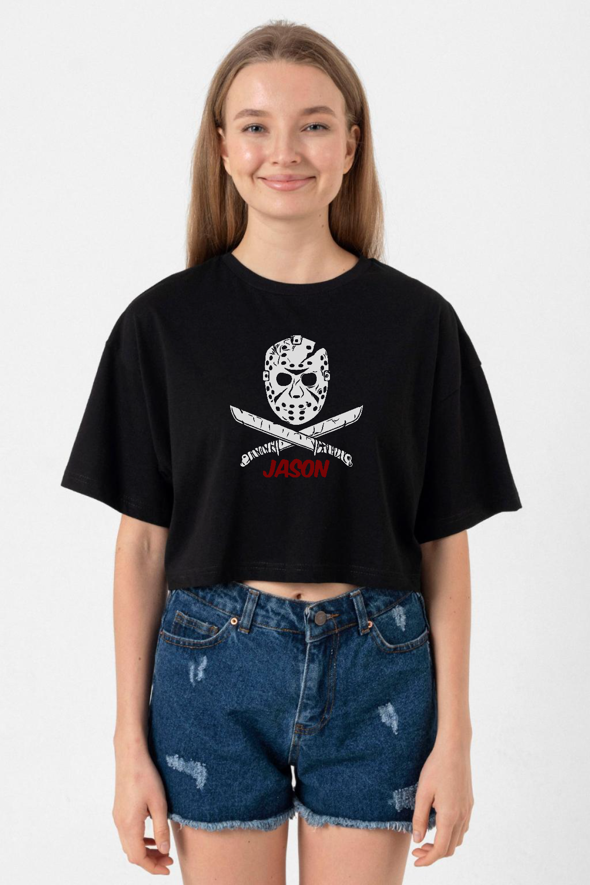 Friday The 13th Jason Mask Siyah Kadın Crop Tshirt