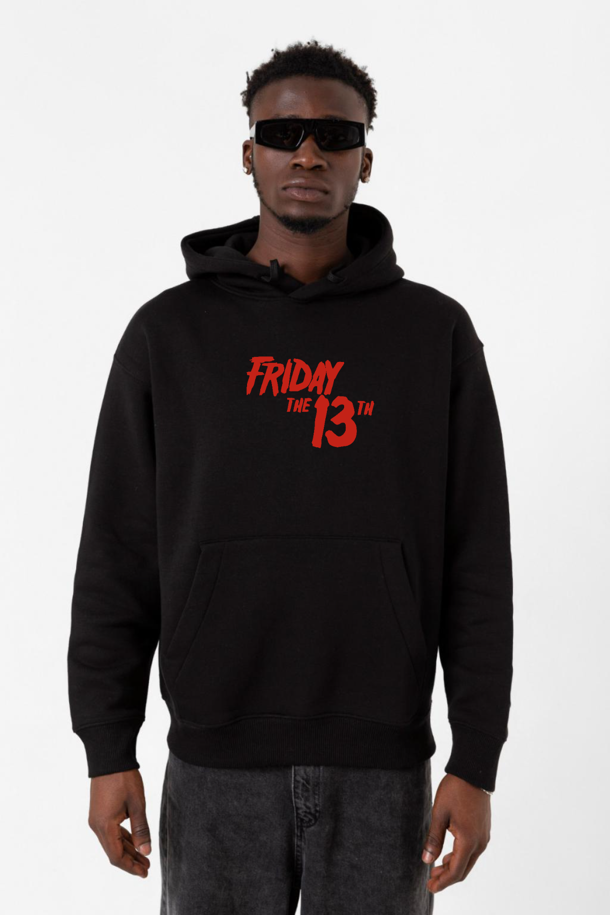 Friday The 13th Letter Logo Siyah Erkek 3ip Kapşonlu Sweatshirt