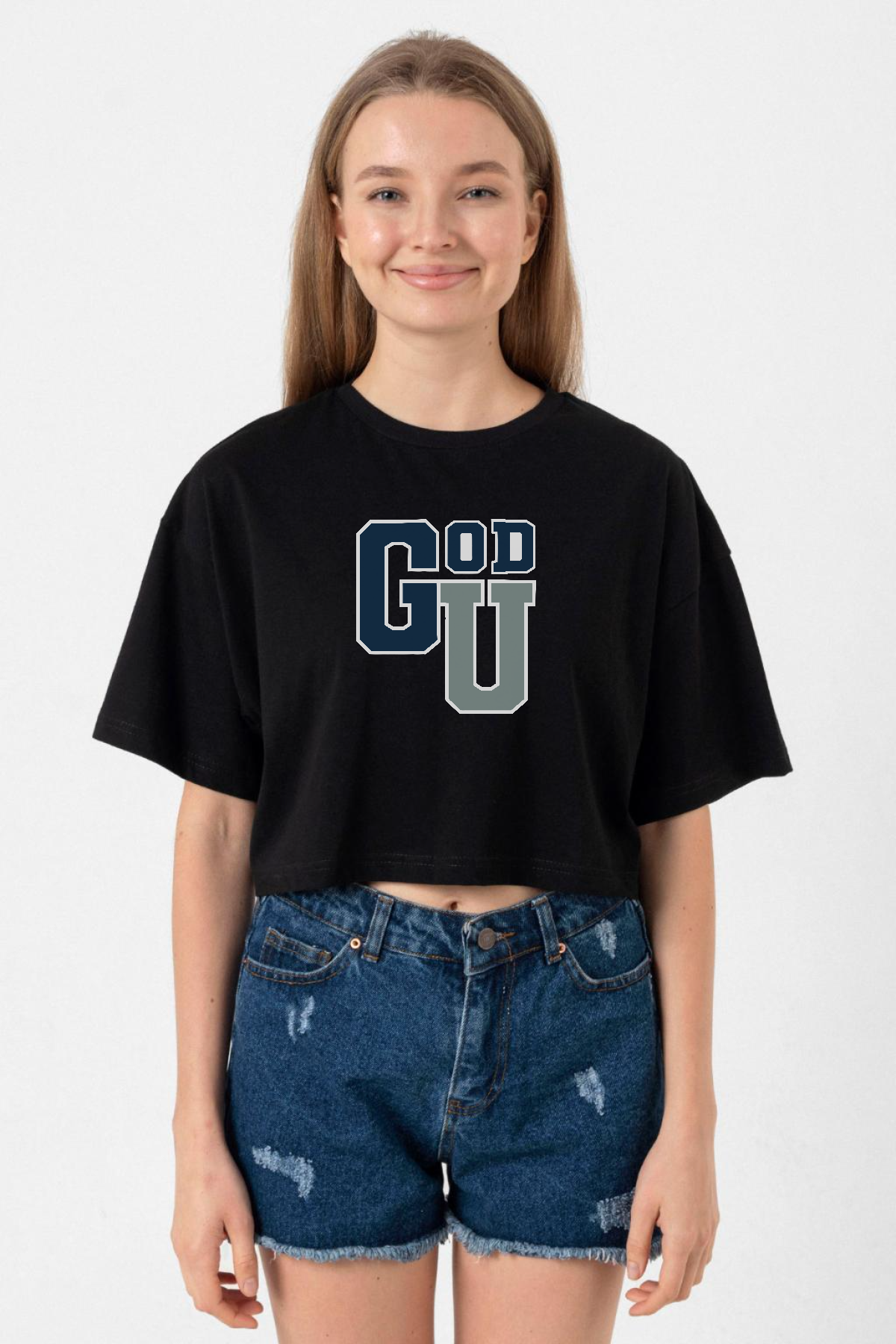 Gen V Godolkin University Abbreviation Siyah Kadın Crop Tshirt