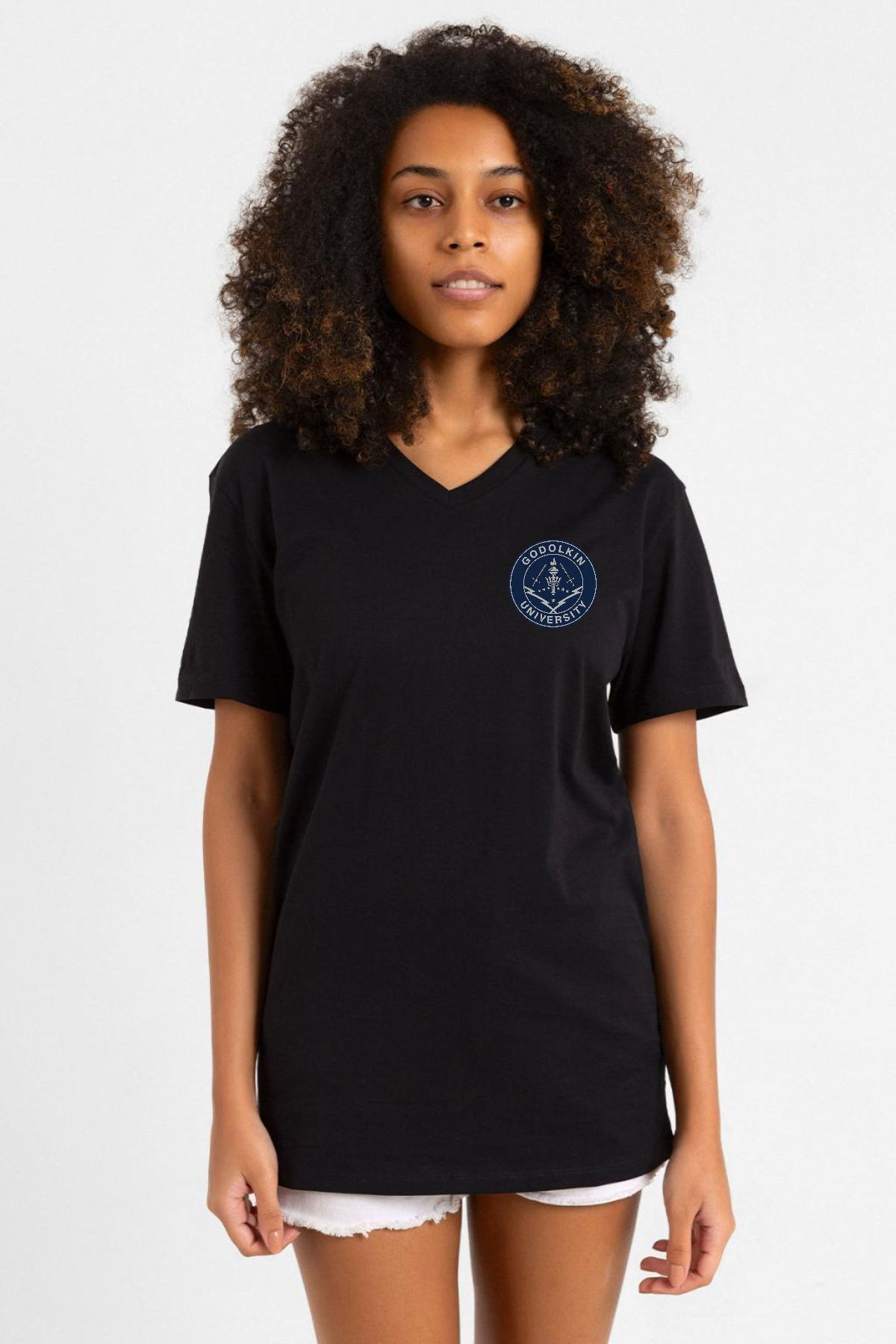Gen V Godolkin University Emblem Siyah Kadın V yaka Tshirt