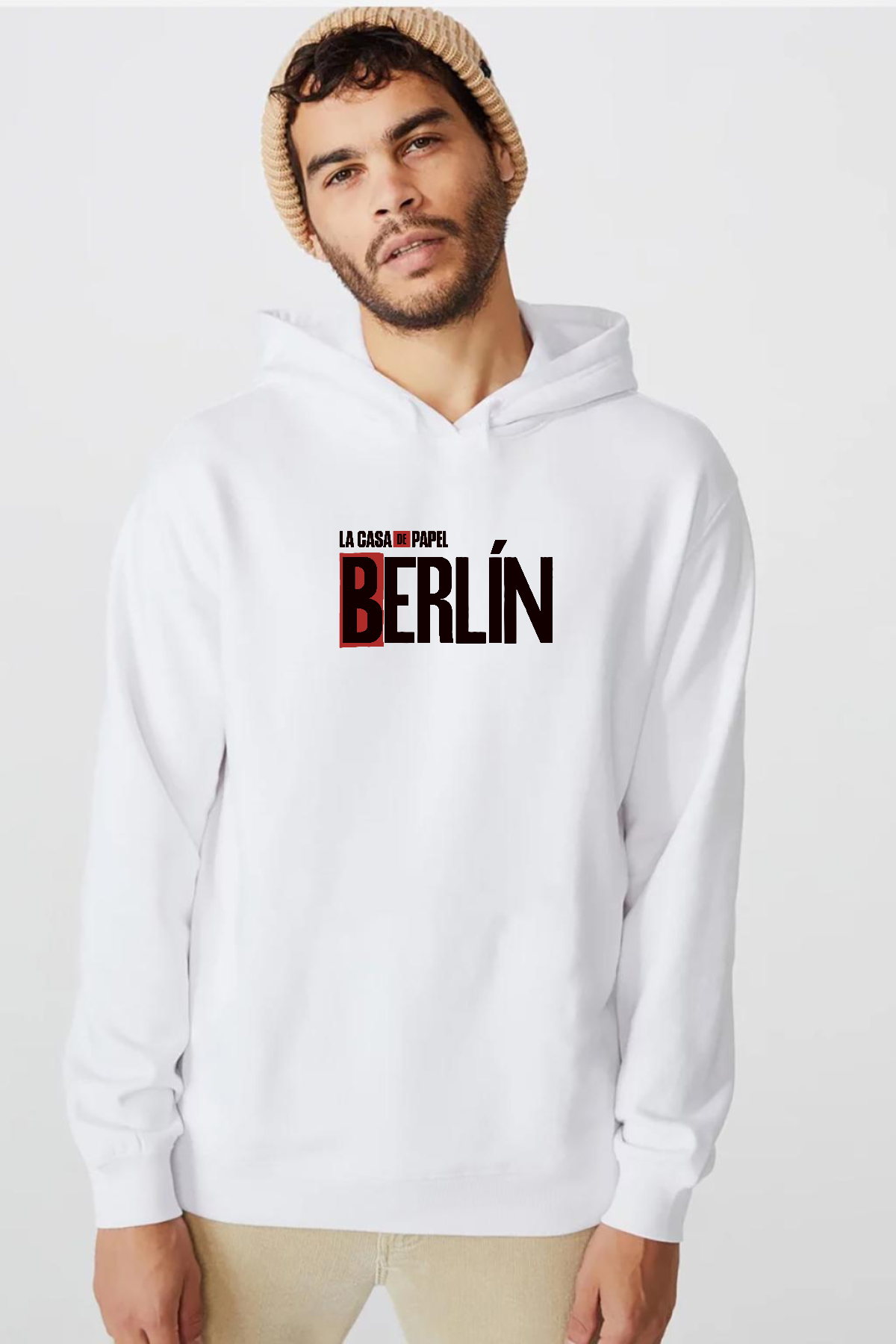 La Casa De Papel Berlin Beyaz Erkek 3ip Kapşonlu  Sweatshirt