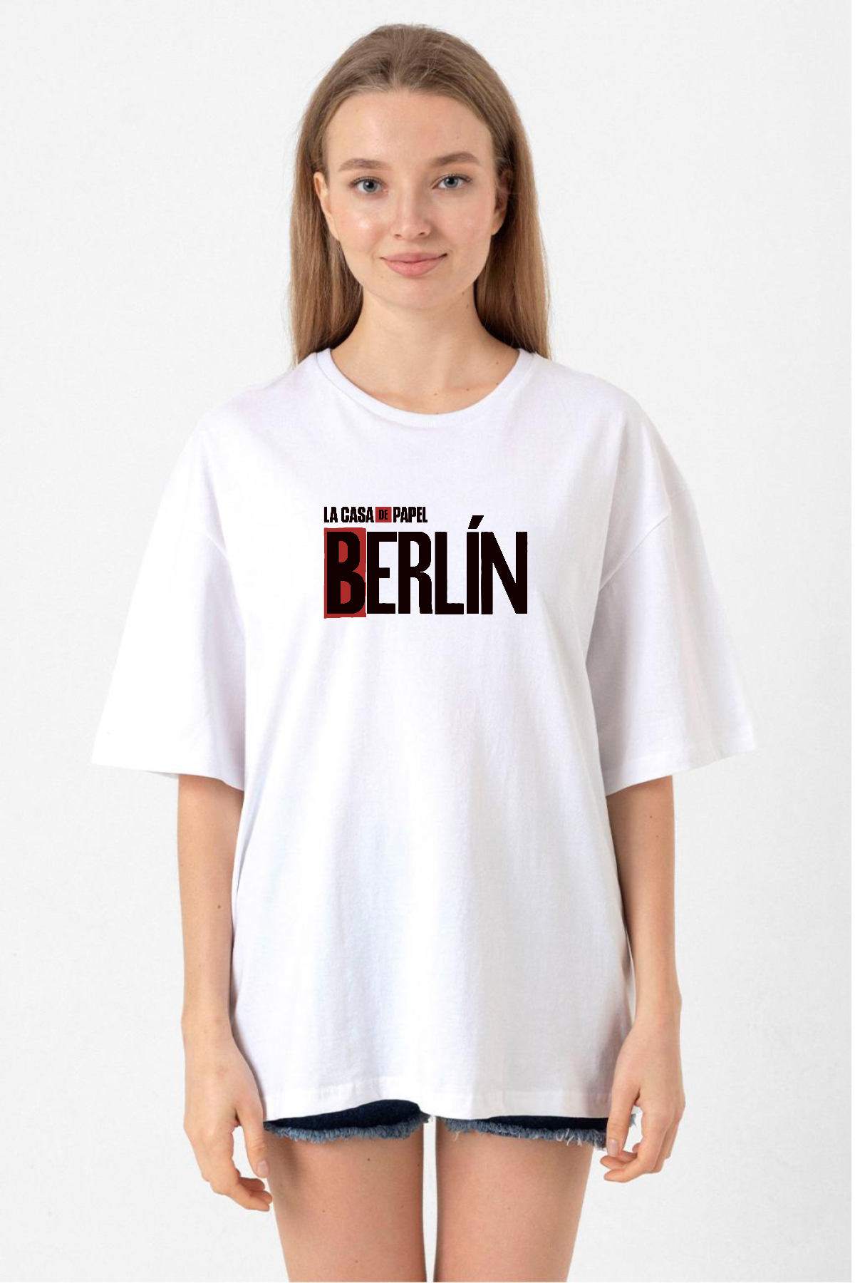 La Casa De Papel Berlin Beyaz Kadın Oversize Tshirt