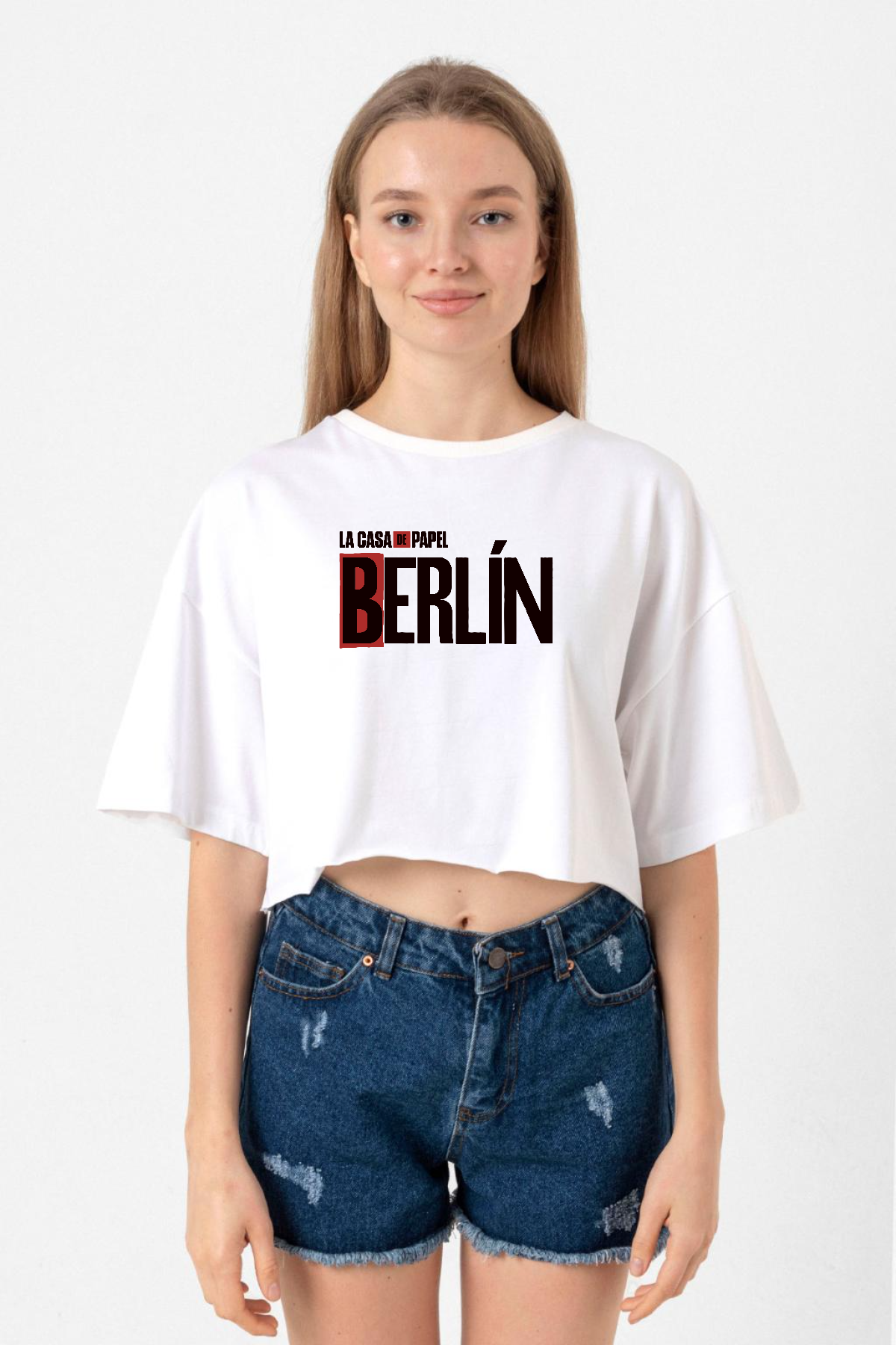 La Casa De Papel Berlin Beyaz Kadın Crop Tshirt