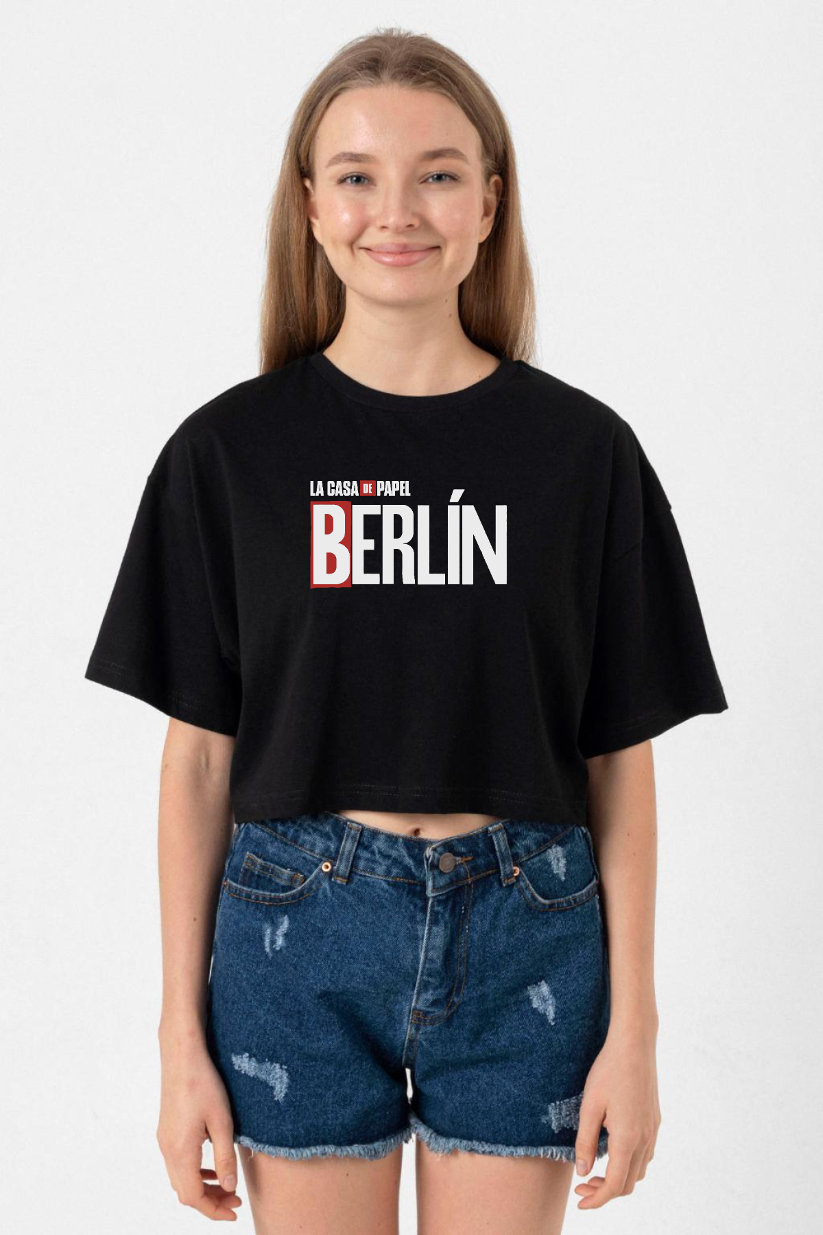 La Casa De Papel Berlin Siyah Kadın Crop Tshirt