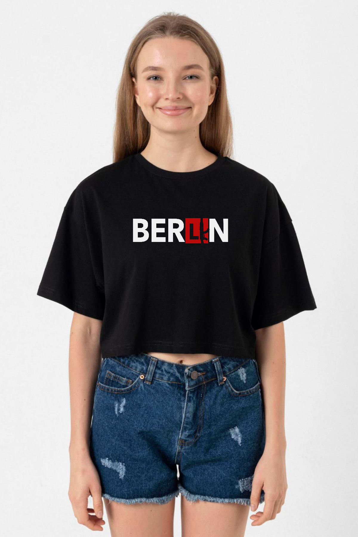 La Casa De Papel Berlin Ak Siyah Kadın Crop Tshirt