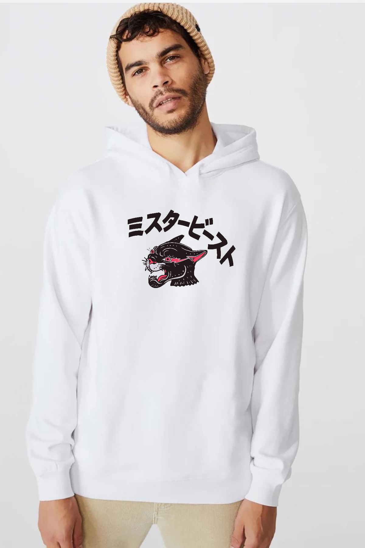 Mr Beast Kanji Beyaz Erkek 3ip Kapşonlu  Sweatshirt