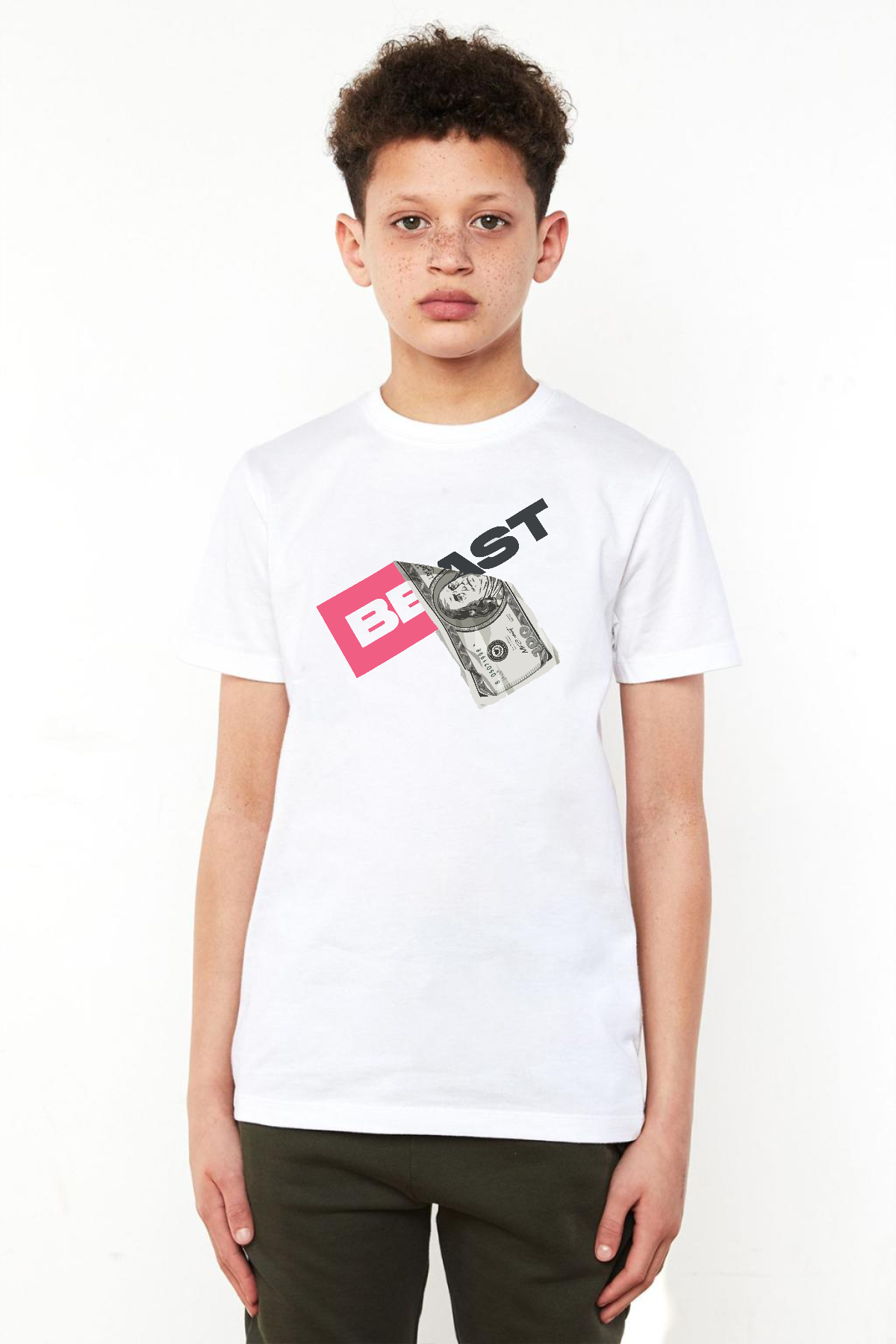 Mr Beast Dollar Bill Beyaz Çocuk Bisikletyaka Tshirt