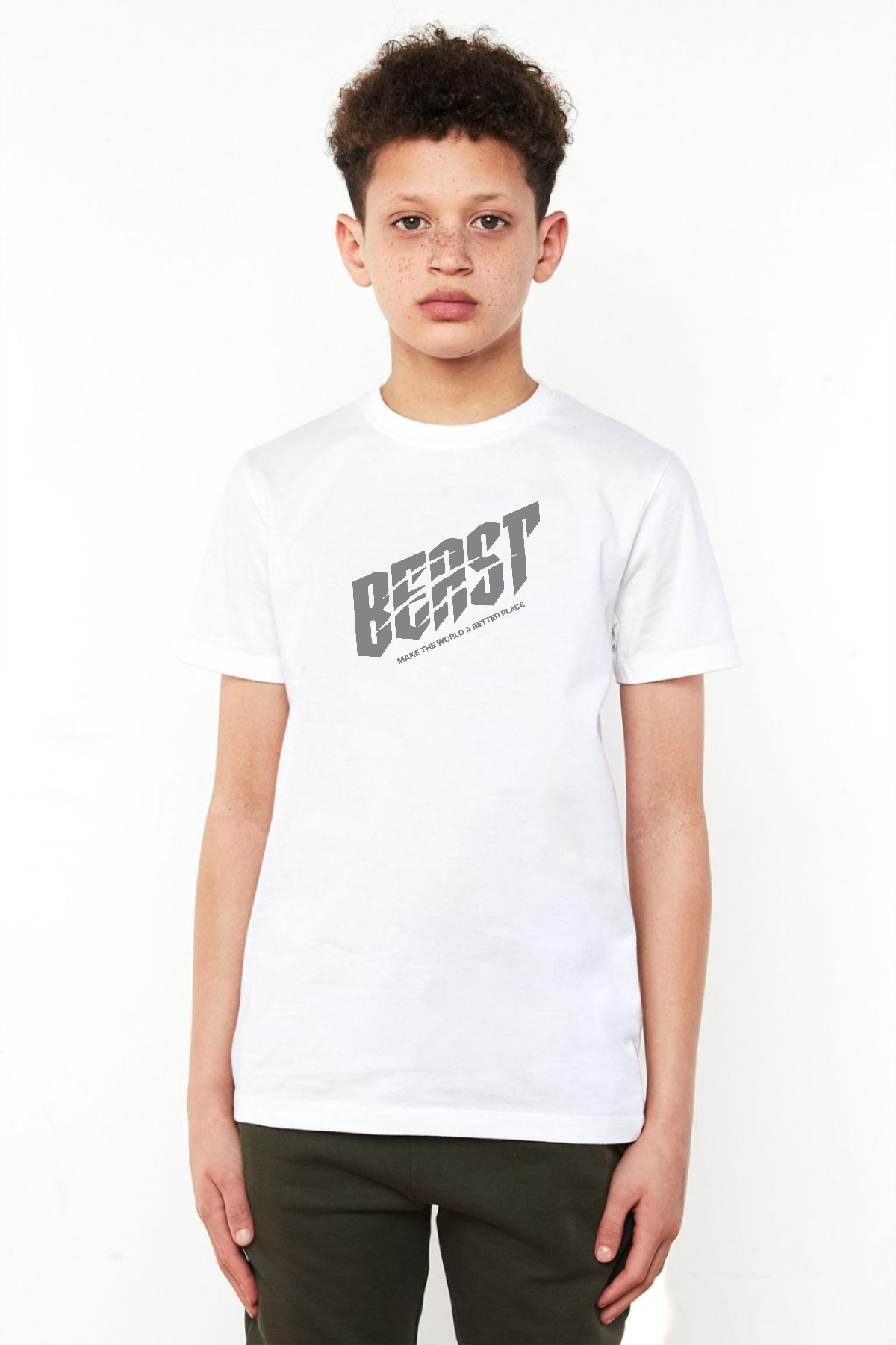 Mr Beast Make The World Beyaz Çocuk Bisikletyaka Tshirt
