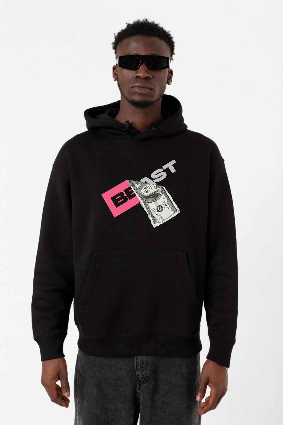 Mr Beast Dollar Bill Siyah Erkek 3ip Kapşonlu Sweatshirt