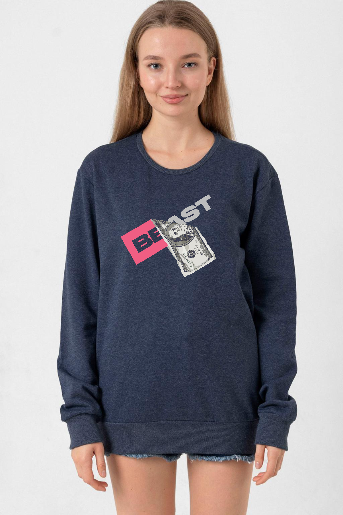 Mr Beast Dollar Bill İndigo Kadın 2ip Sweatshirt