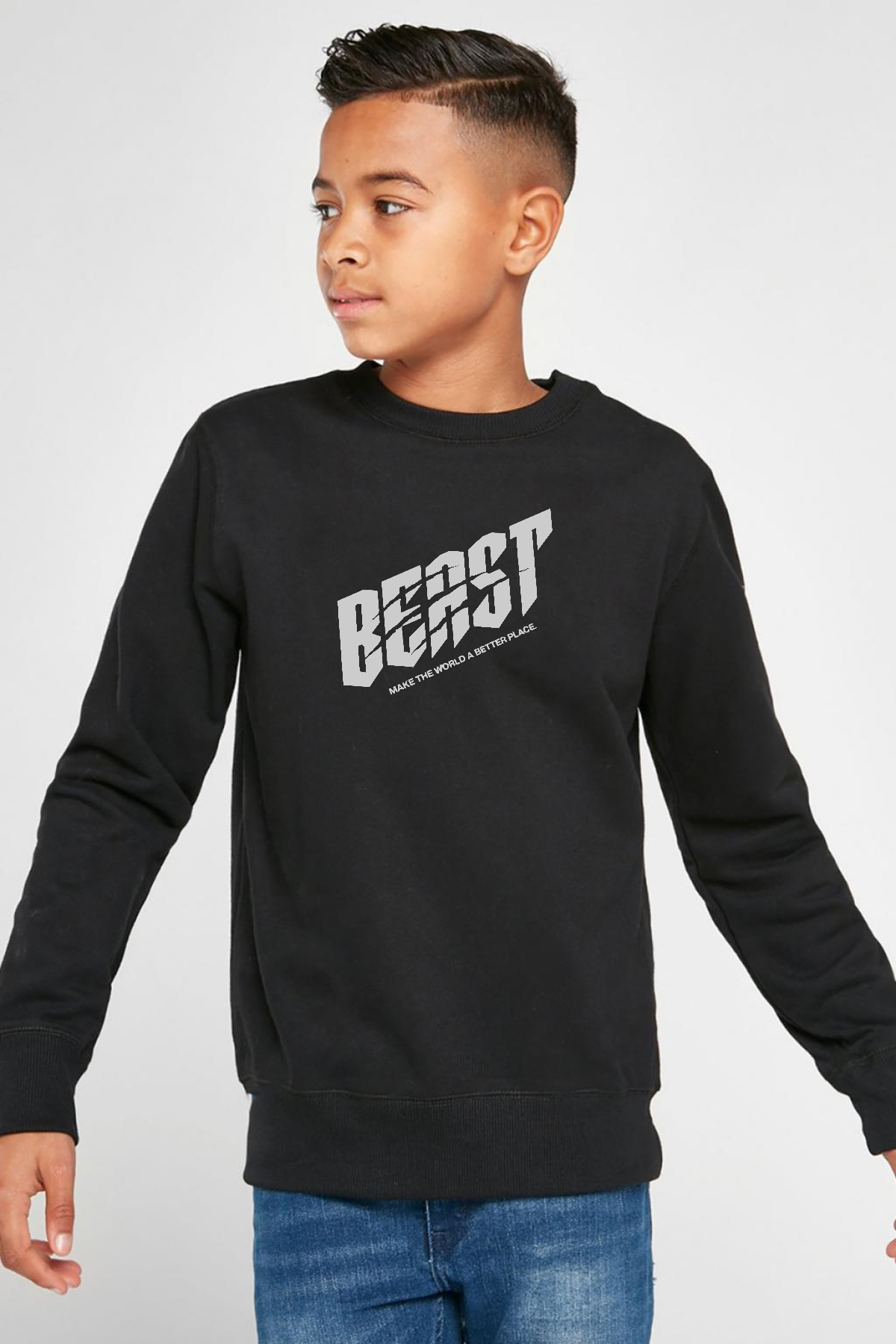 Mr Beast Make The World Siyah Çocuk 2ip Sweatshirt