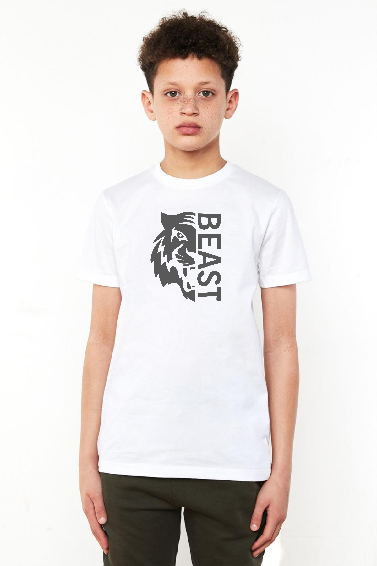 Mr Beast Half Face Beyaz Çocuk Bisikletyaka Tshirt