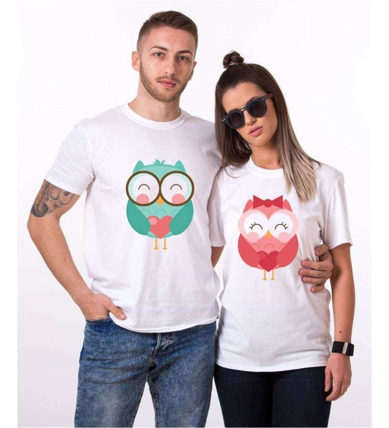 Tshirthane Owl Baykuş  Sevgili Kombinleri Tshirt Çift Kombini