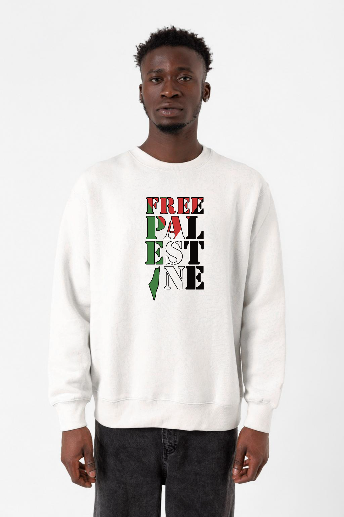 Free Palestine Beyaz Erkek 2ip Sweatshirt