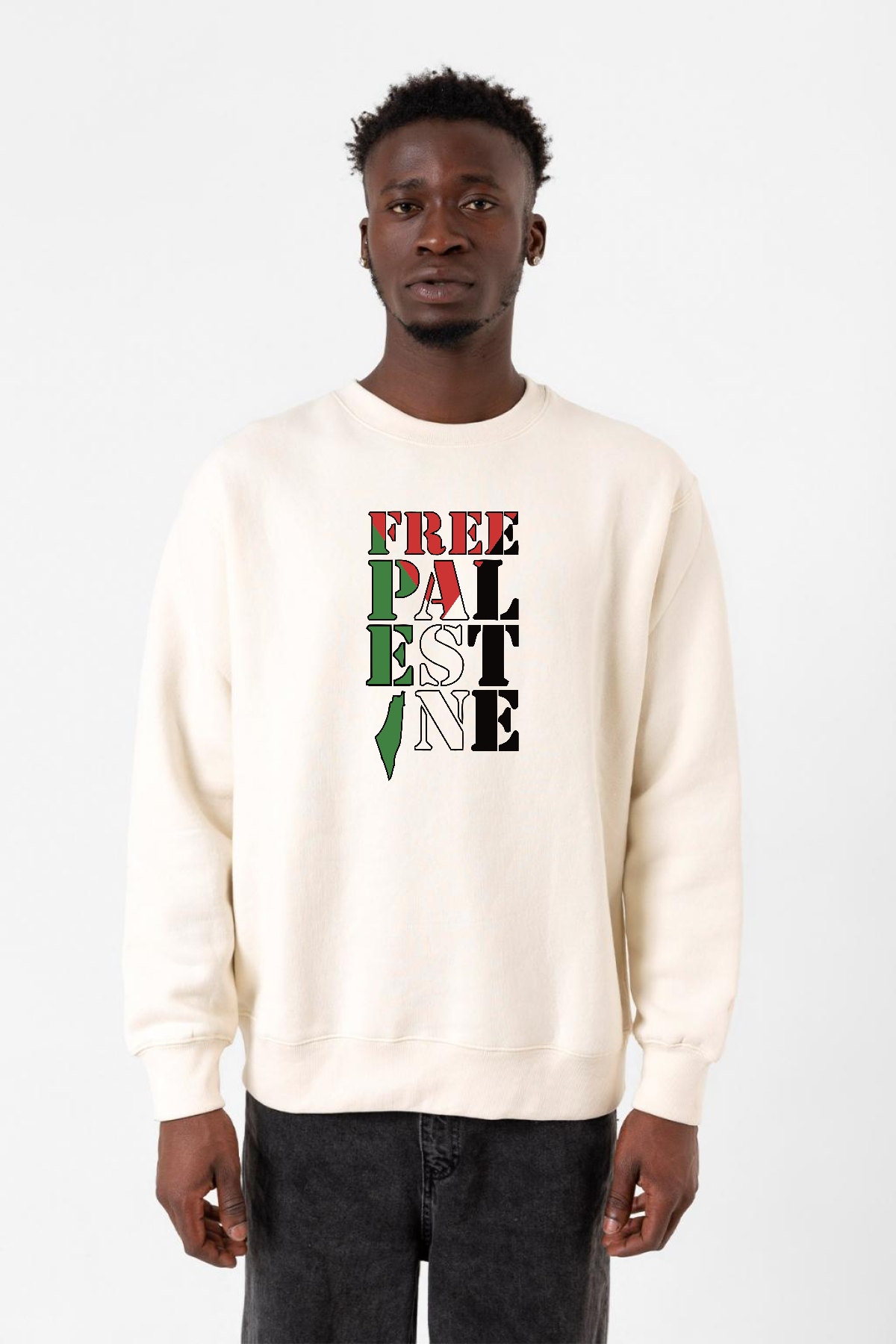 Free Palestine Ekru Erkek 2ip Sweatshirt
