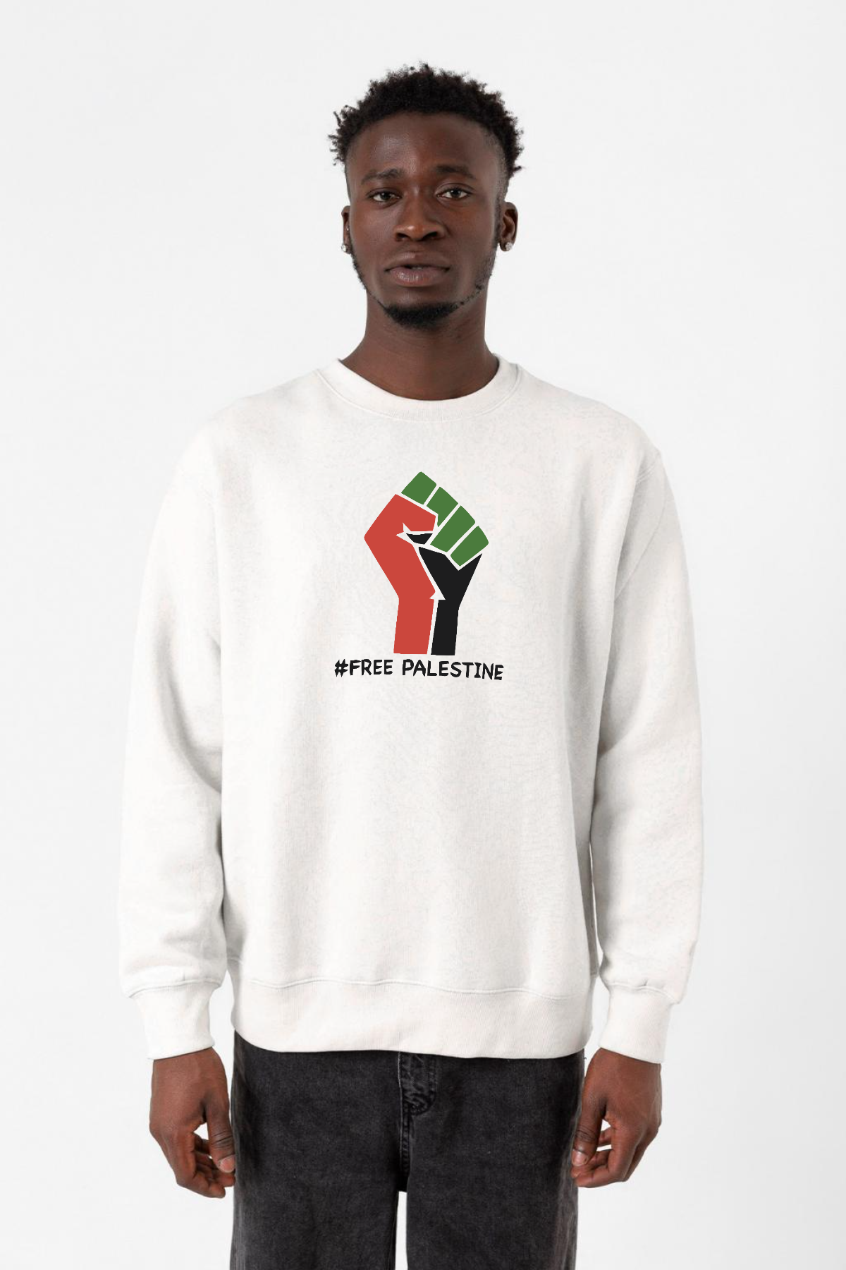 Hand Free Palestine Beyaz Erkek 2ip Sweatshirt