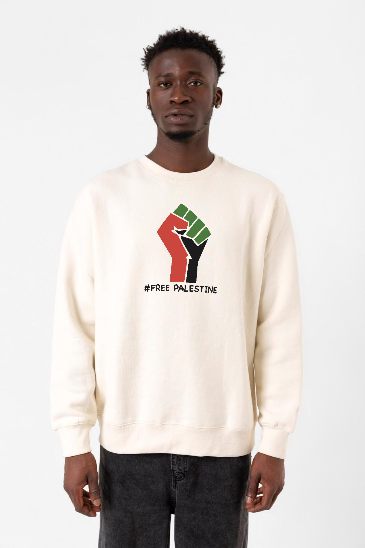 Hand Free Palestine Ekru Erkek 2ip Sweatshirt