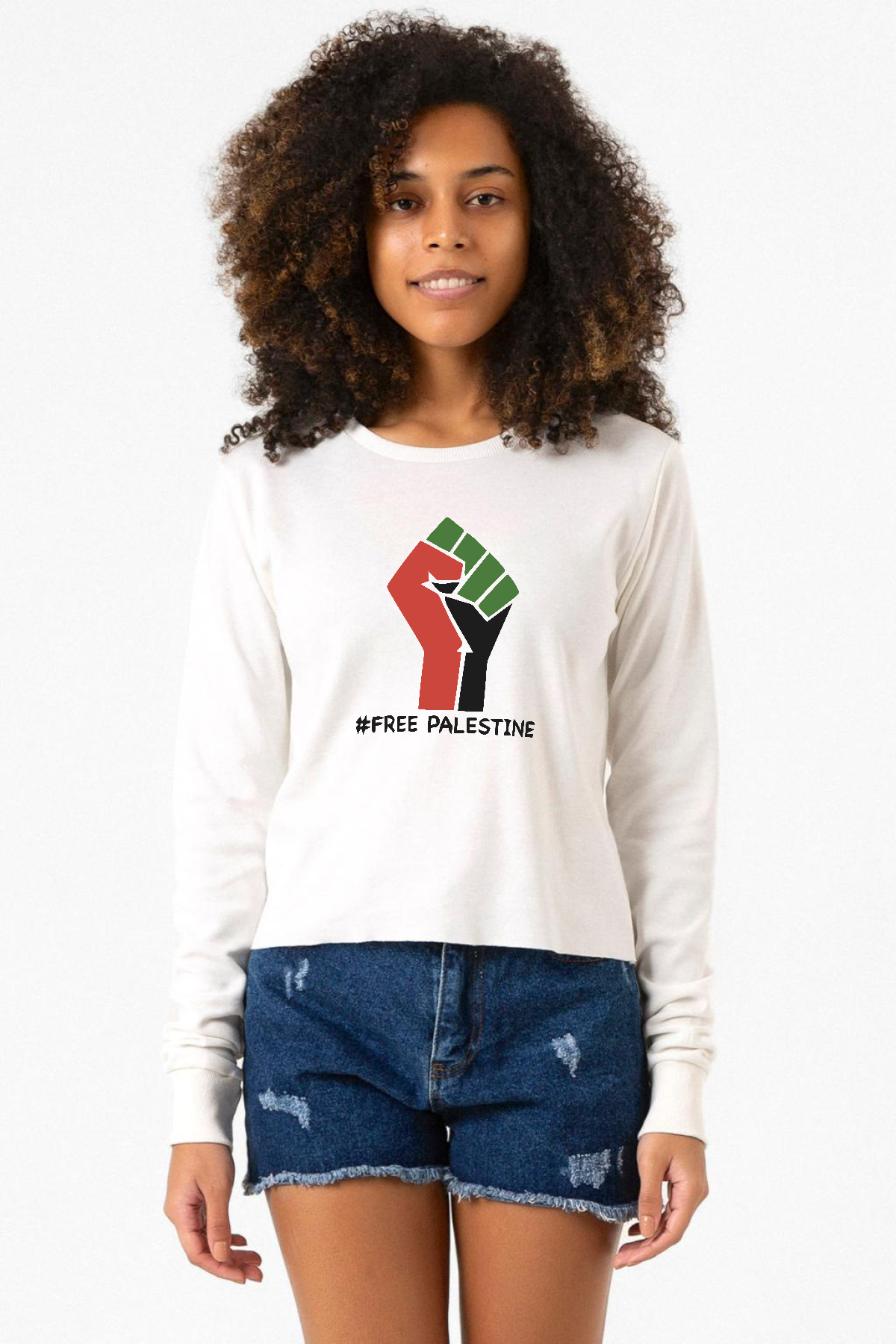 Hand Free Palestine Ekru Ekstra Uzunkol Sweatshirt