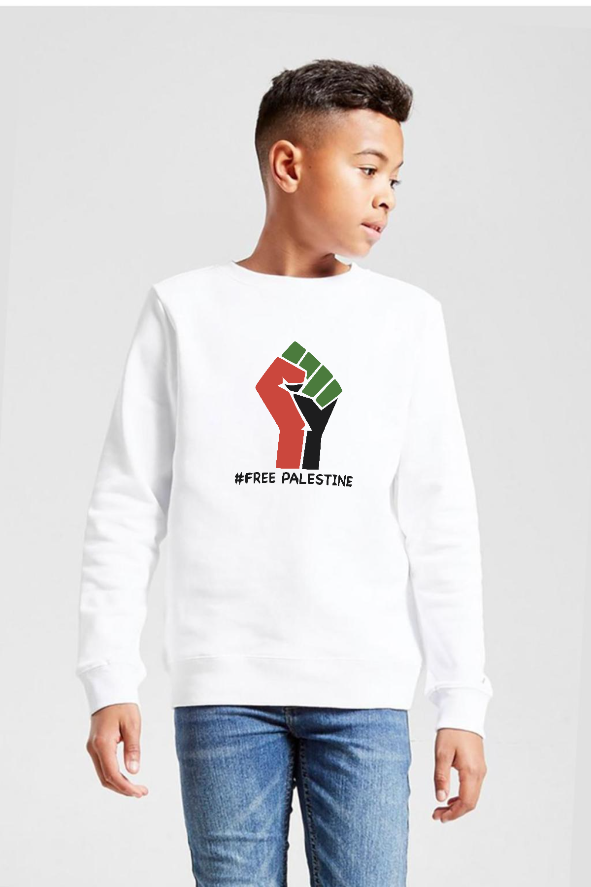 Hand Free Palestine Beyaz Çocuk 2ip Sweatshirt