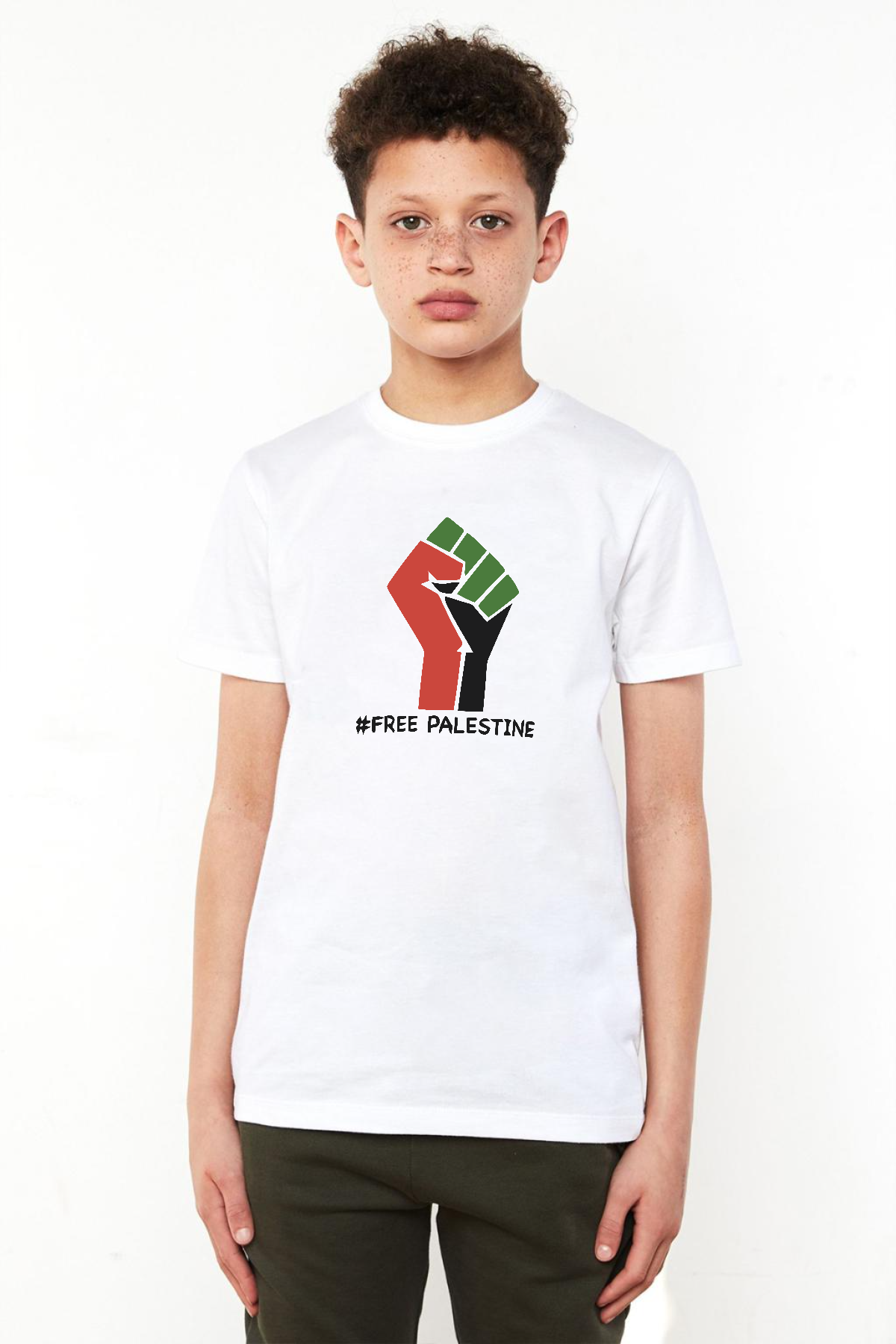 Hand Free Palestine Beyaz Çocuk Bisikletyaka Tshirt