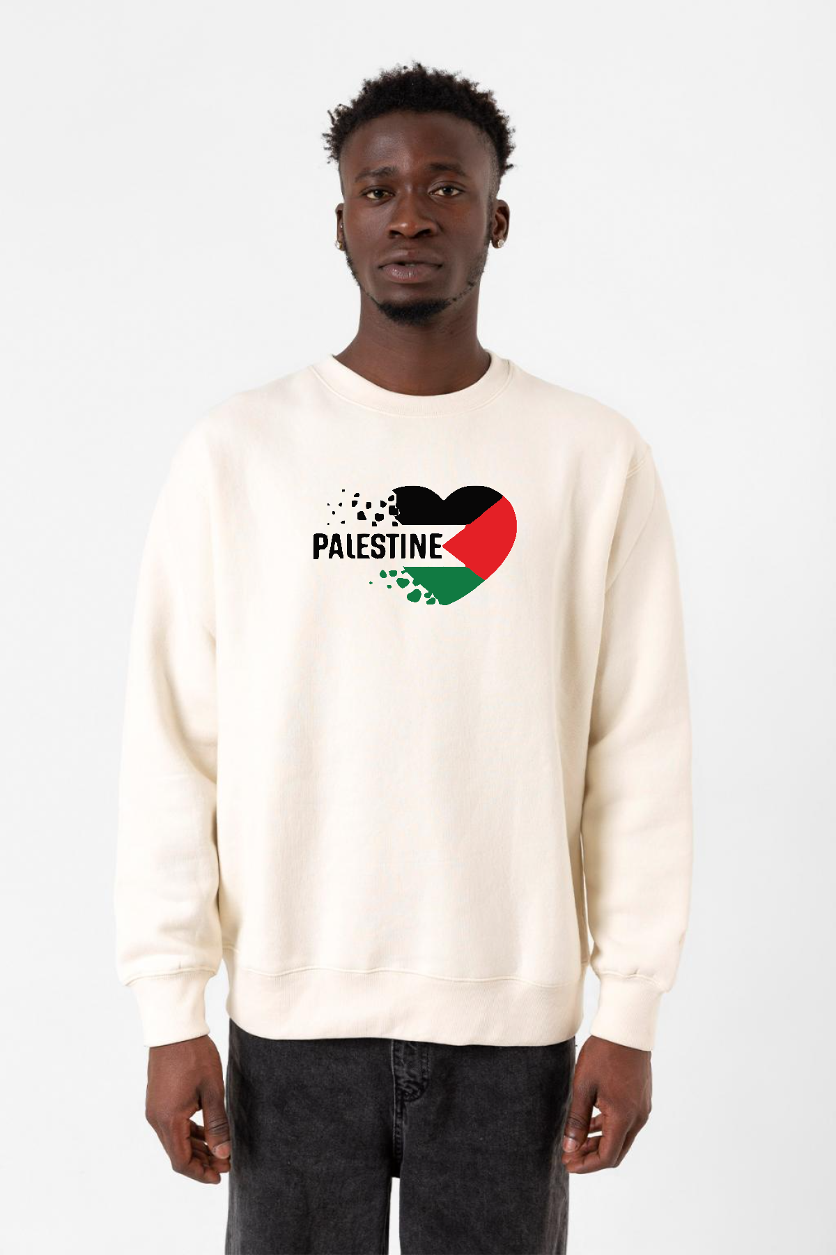 Heart Palestine Flag Ekru Erkek 2ip Sweatshirt