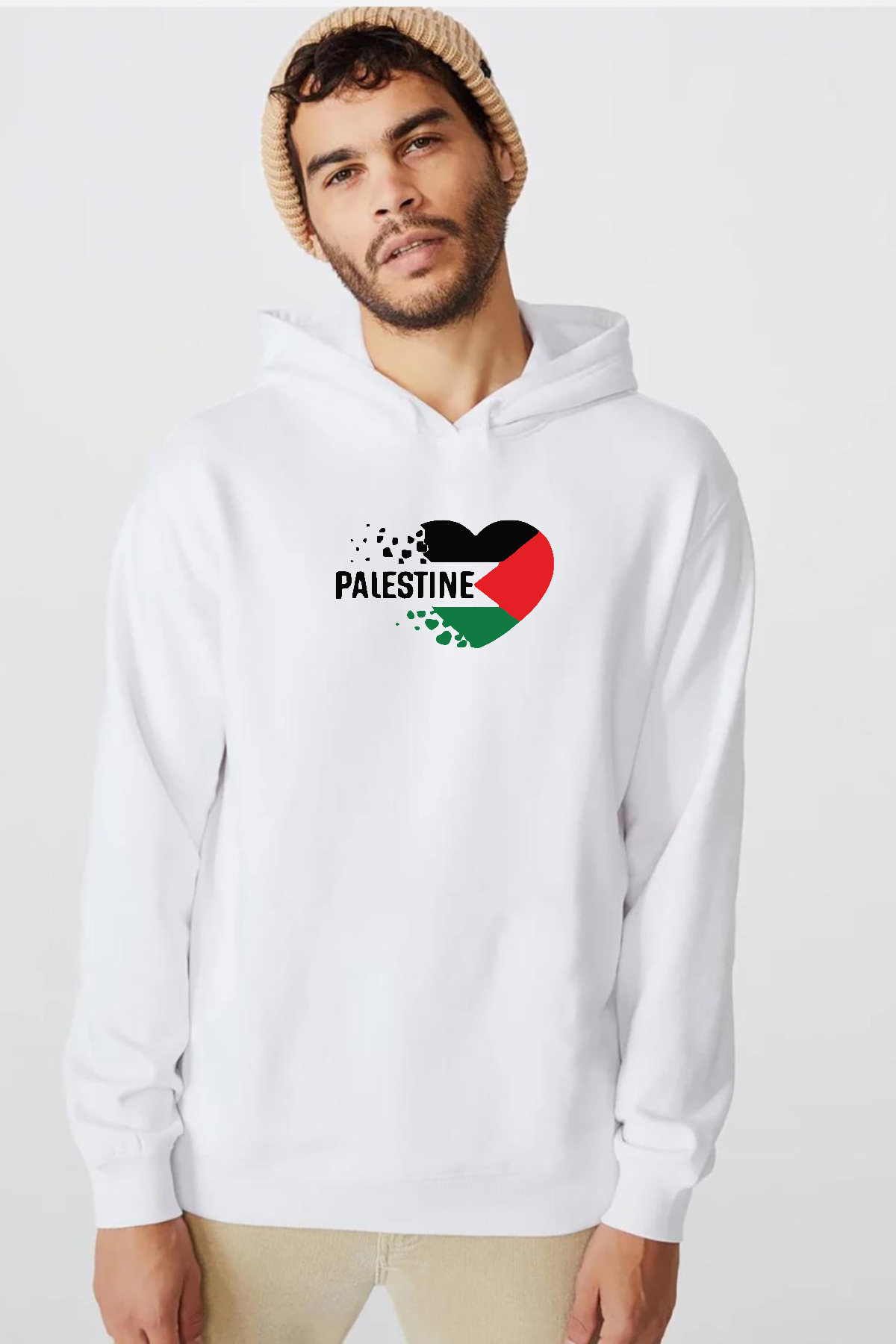 Heart Palestine Flag Beyaz Erkek 3ip Kapşonlu  Sweatshirt