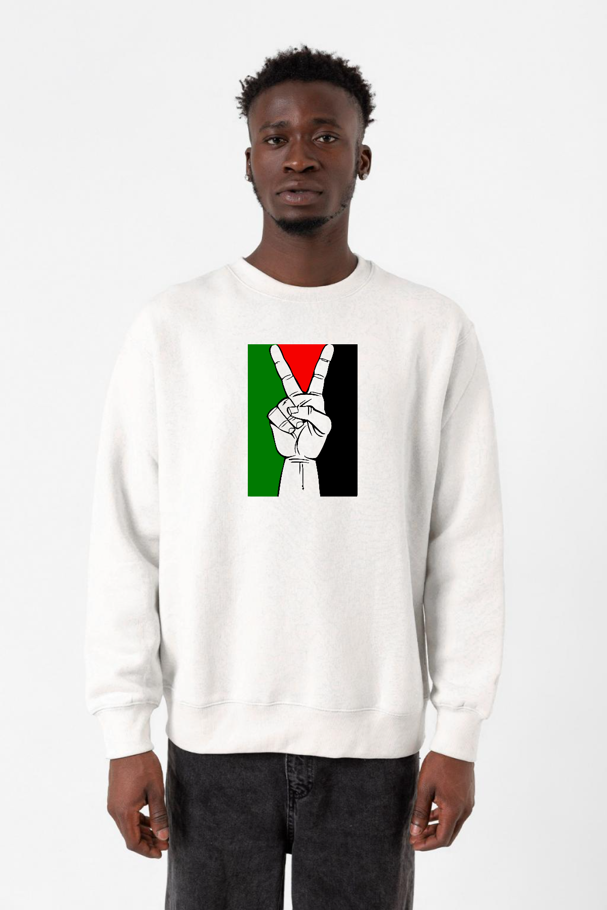Free Hand Palestine Flag Beyaz Erkek 2ip Sweatshirt