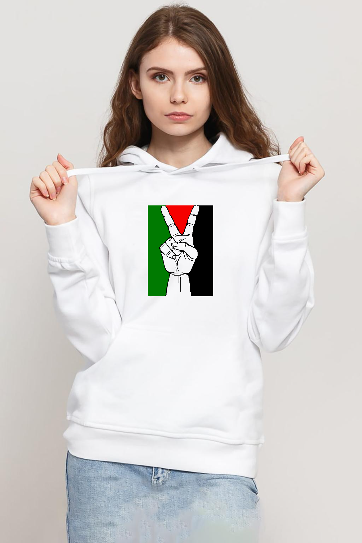 Free Hand Palestine Flag Beyaz Kadın 3ip Kapşonlu Sweatshirt