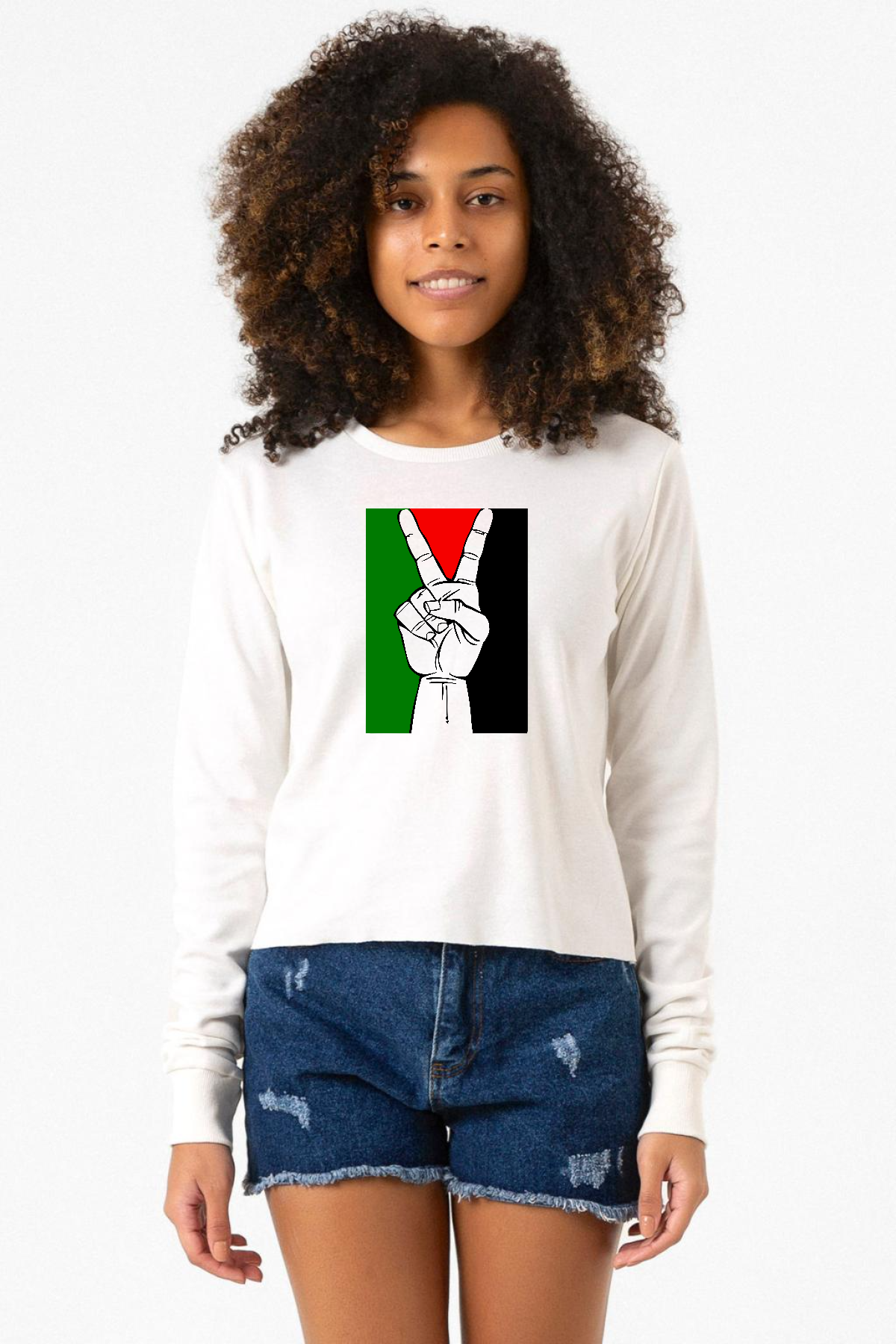 Free Hand Palestine Flag Ekru Ekstra Uzunkol Sweatshirt