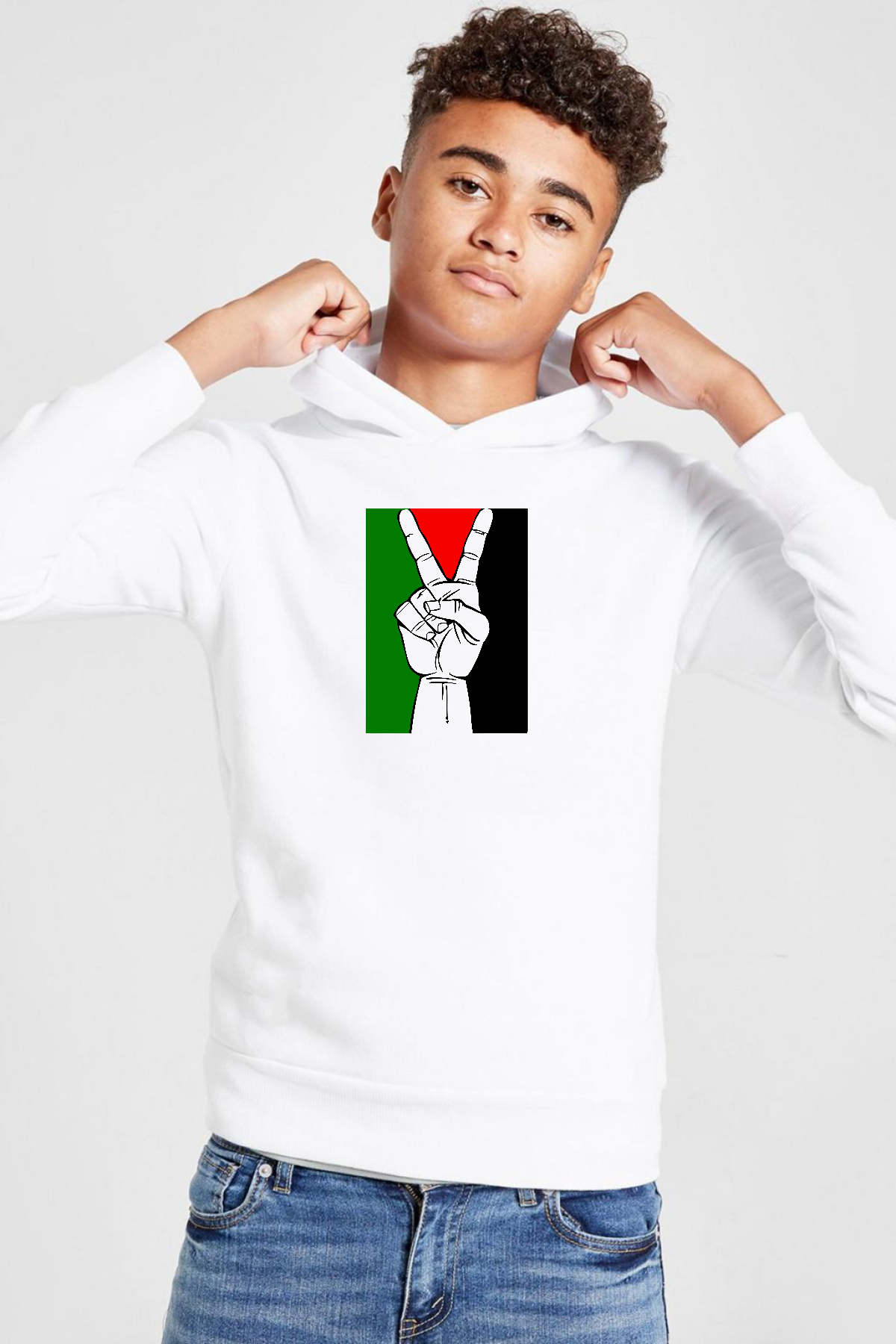 Free Hand Palestine Flag Beyaz Çocuk 3ip Kapşonlu  Sweatshirt