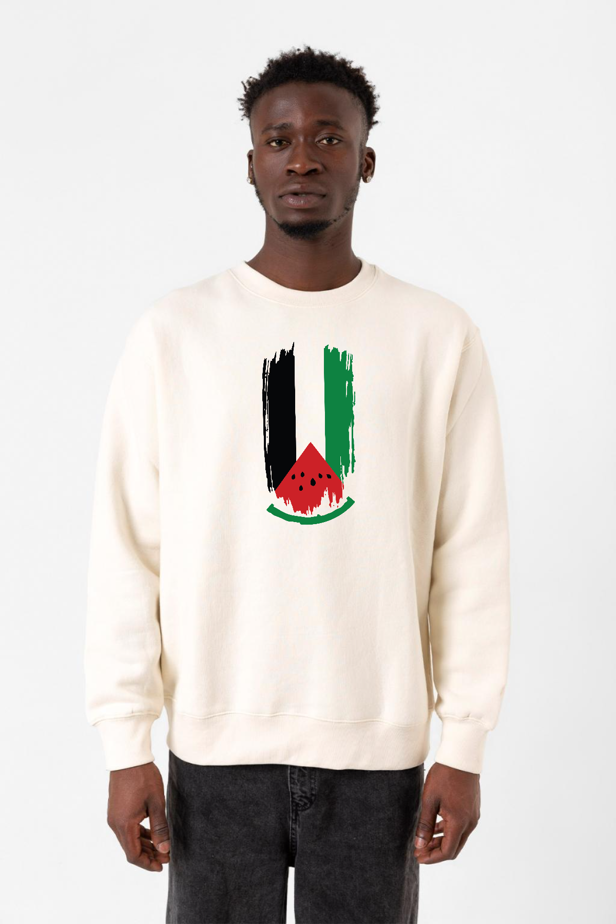 Watermelon Palestine Flag Ekru Erkek 2ip Sweatshirt