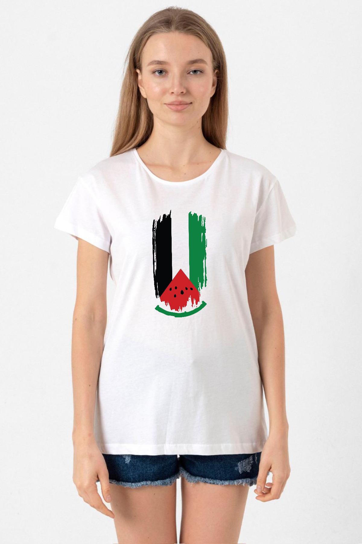 Watermelon Palestine Flag Beyaz Kadın Bisikletyaka Tshirt