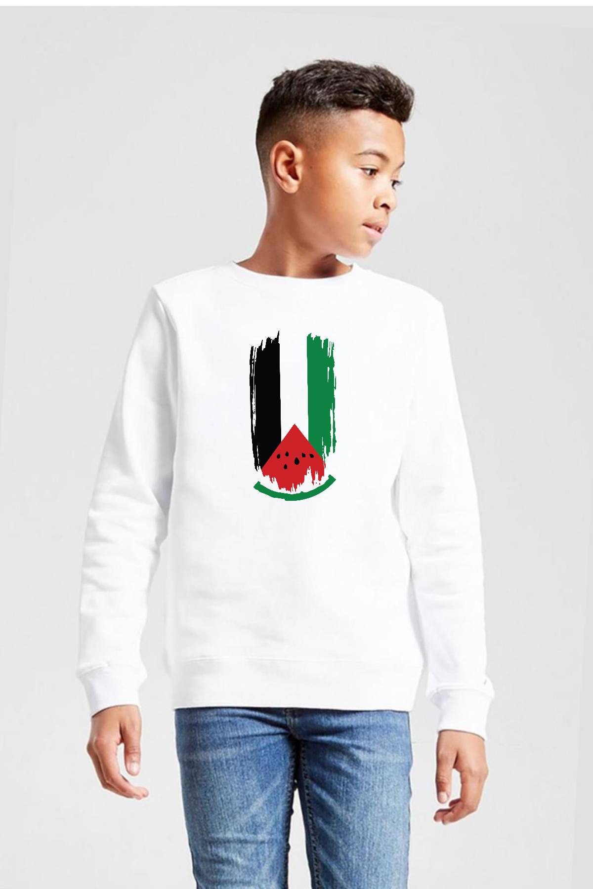 Watermelon Palestine Flag Beyaz Çocuk 2ip Sweatshirt