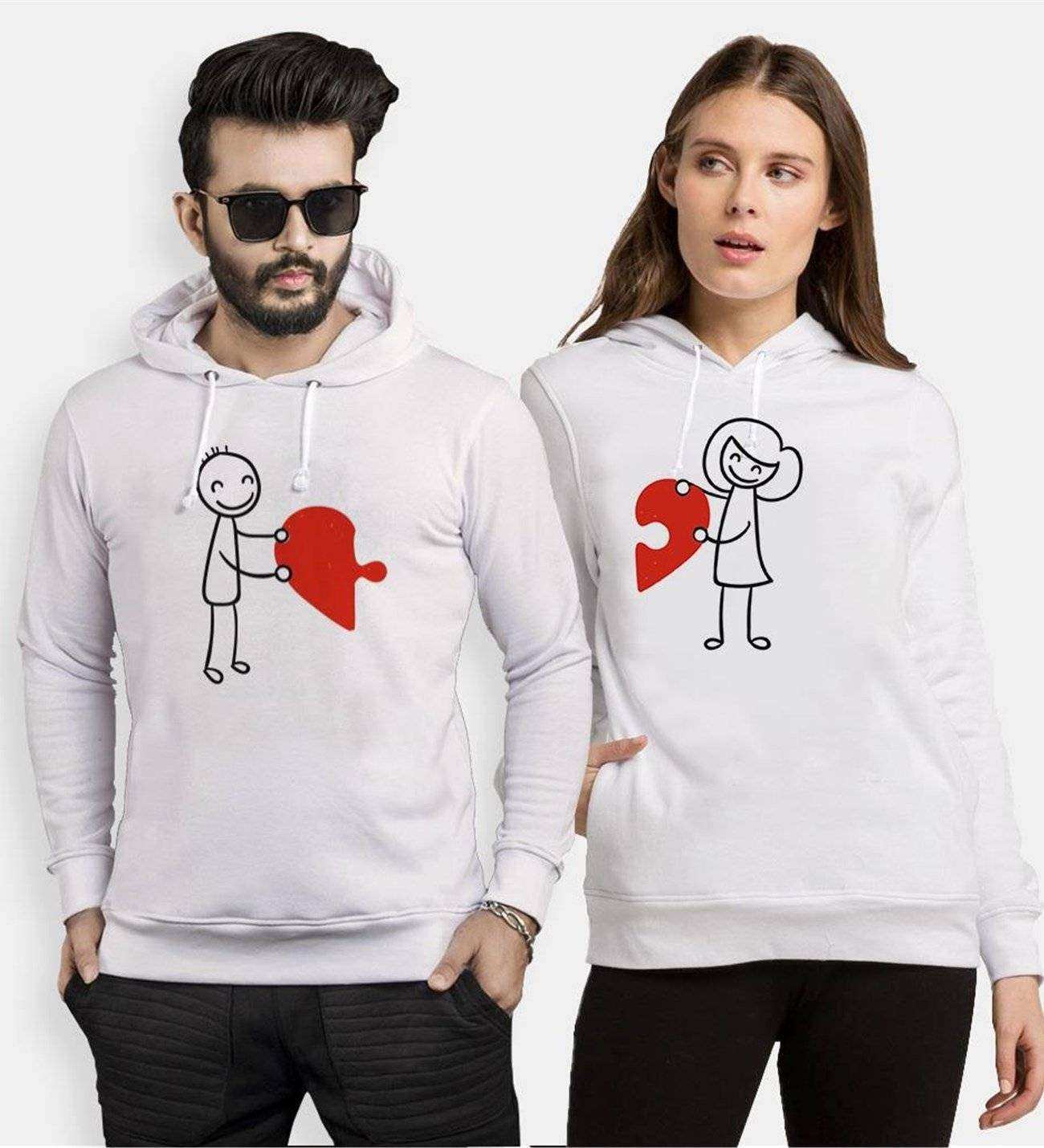 Tshirthane Puzzle Heart Sevgili Kombinleri Kapüşonlu Kombini