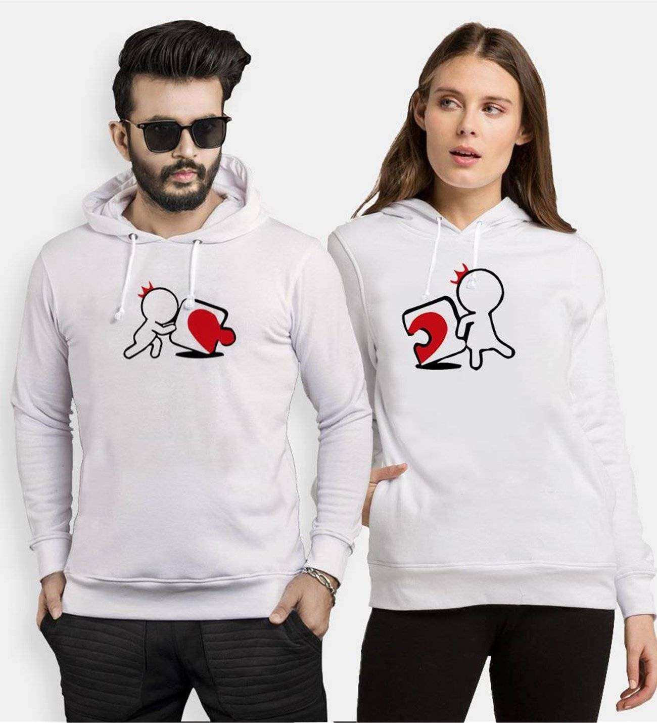 Tshirthane Puzzle Heart Sevgili Kombinleri Kapüşonlu Kombini