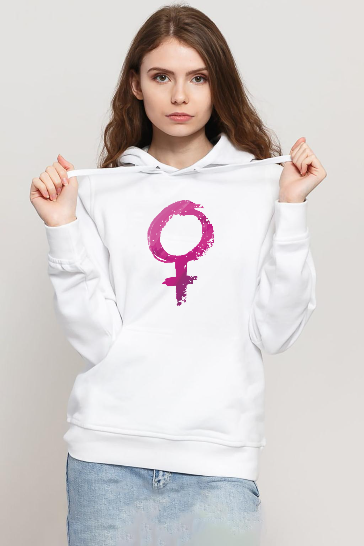 Purple Venus Symbol Beyaz Kadın 3ip Kapşonlu Sweatshirt