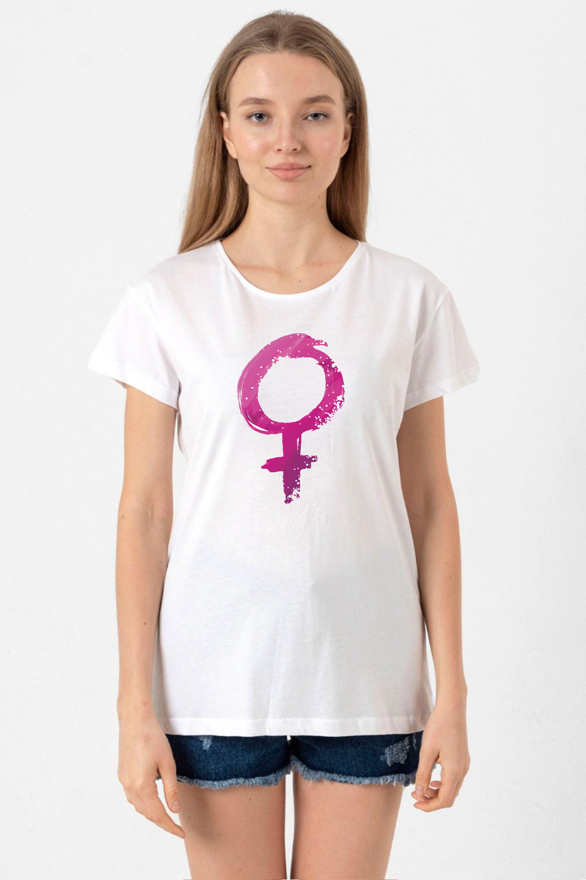 Purple Venus Symbol Beyaz Kadın Bisikletyaka Tshirt