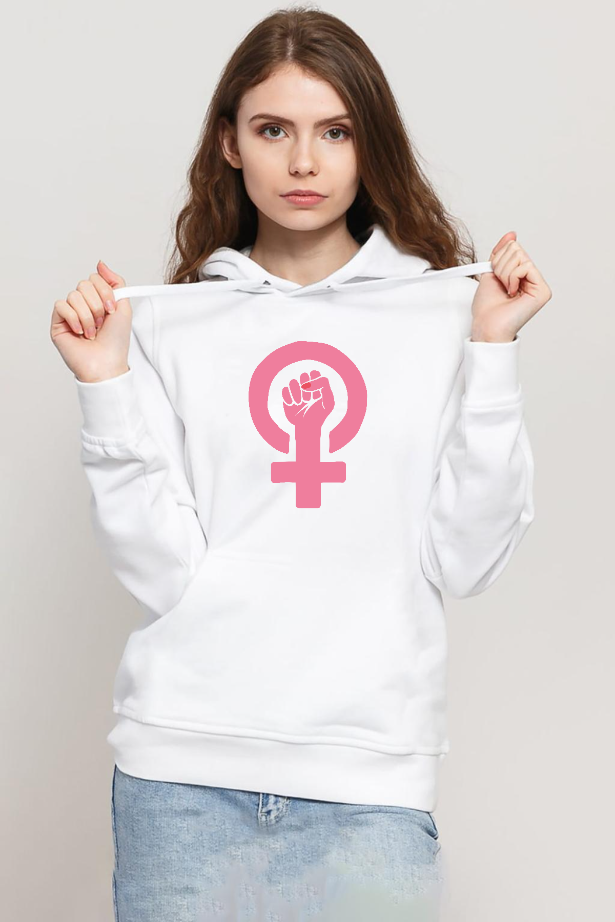 Pink Venus Symbol Hand Beyaz Kadın 3ip Kapşonlu Sweatshirt