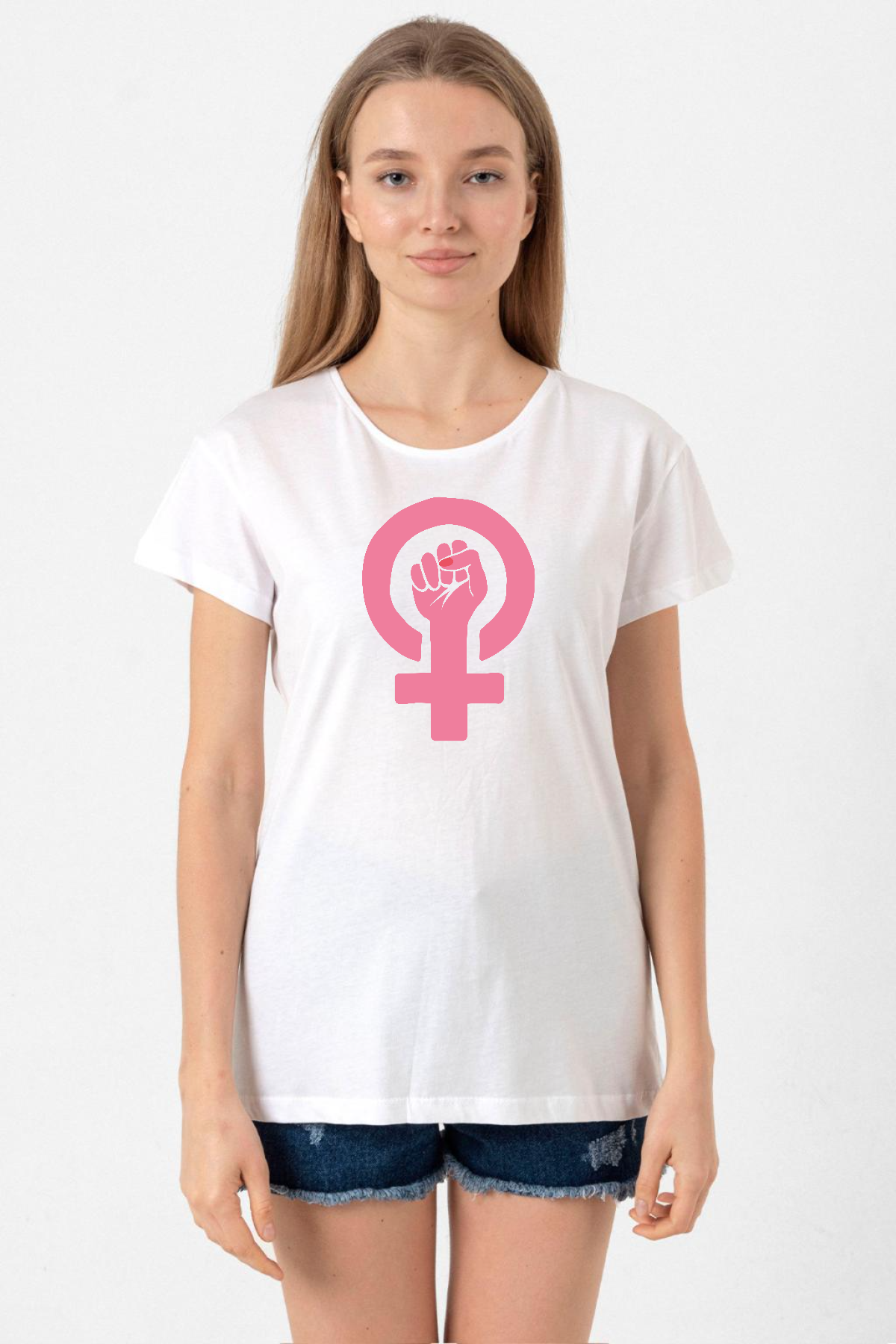 Pink Venus Symbol Hand Beyaz Kadın Bisikletyaka Tshirt