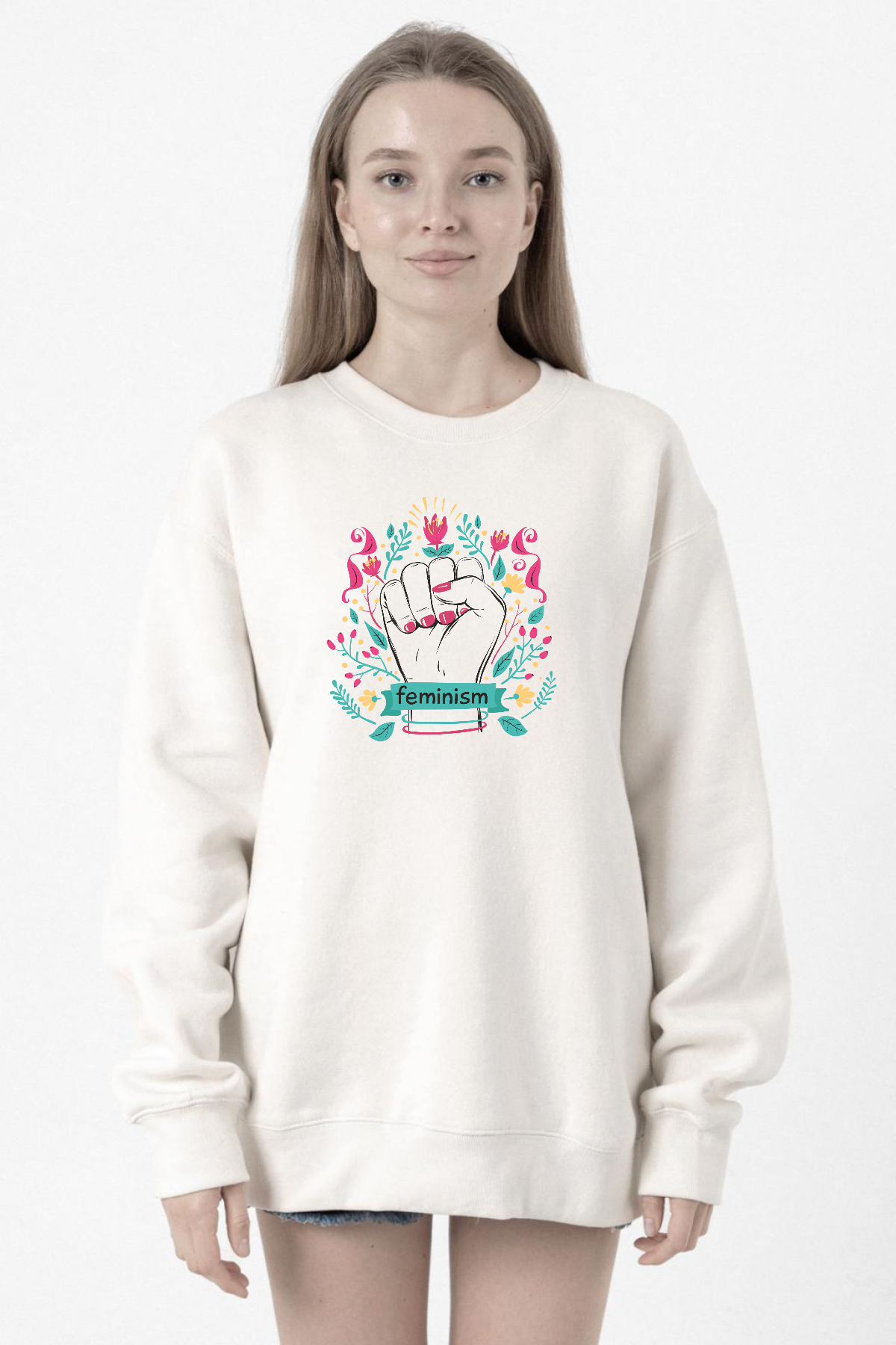 Flowered Feminism Hand Beyaz Kadın 2ip Sweatshirt