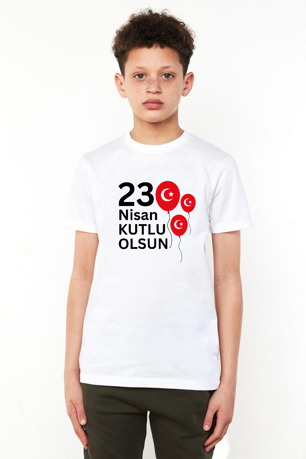 23 Nisan Balon Beyaz Çocuk Bisikletyaka Tshirt