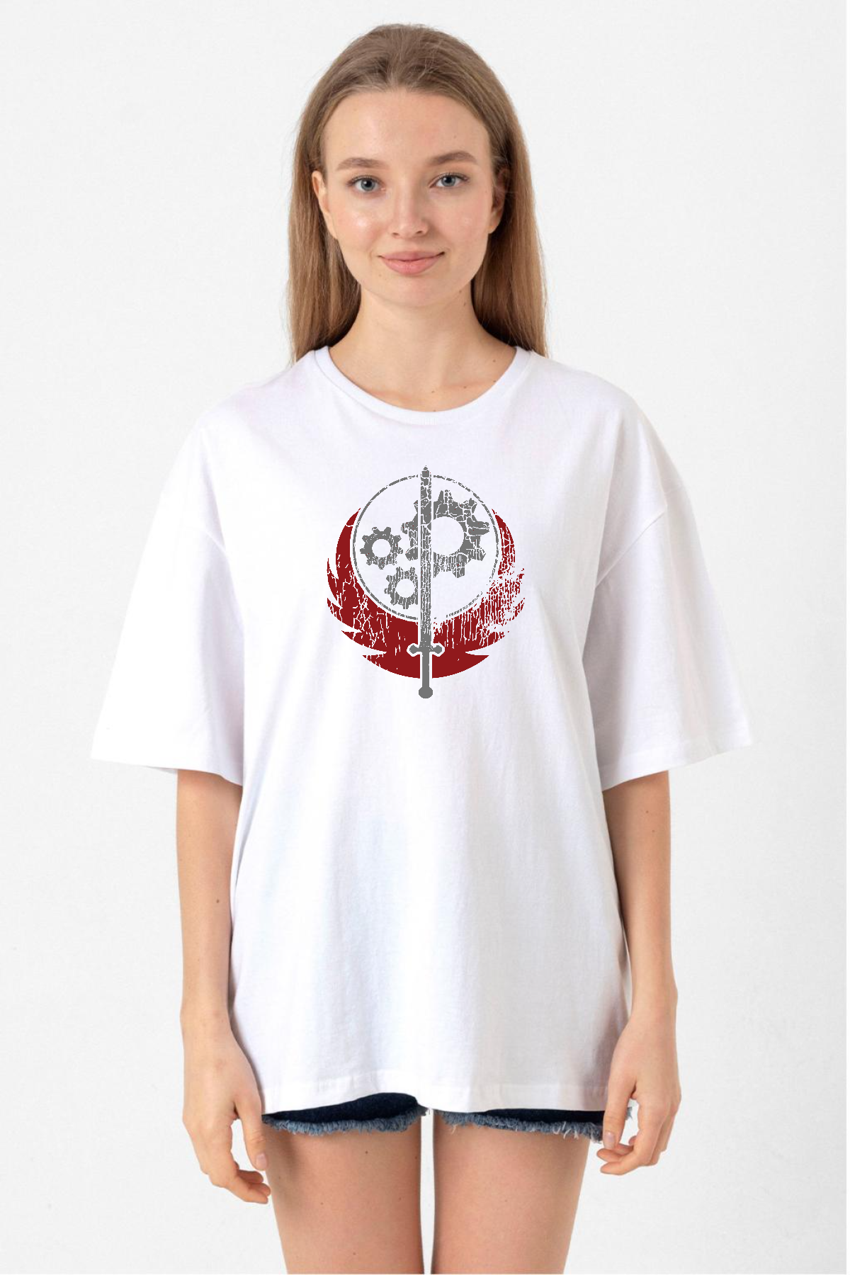 Fallout Worn Appalachian Brotherhood Beyaz Kadın Oversize Tshirt