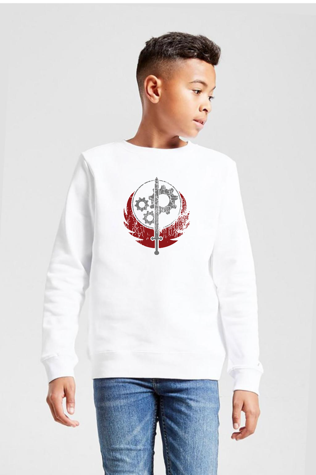 Fallout Worn Appalachian Brotherhood Beyaz Çocuk 2ip Sweatshirt