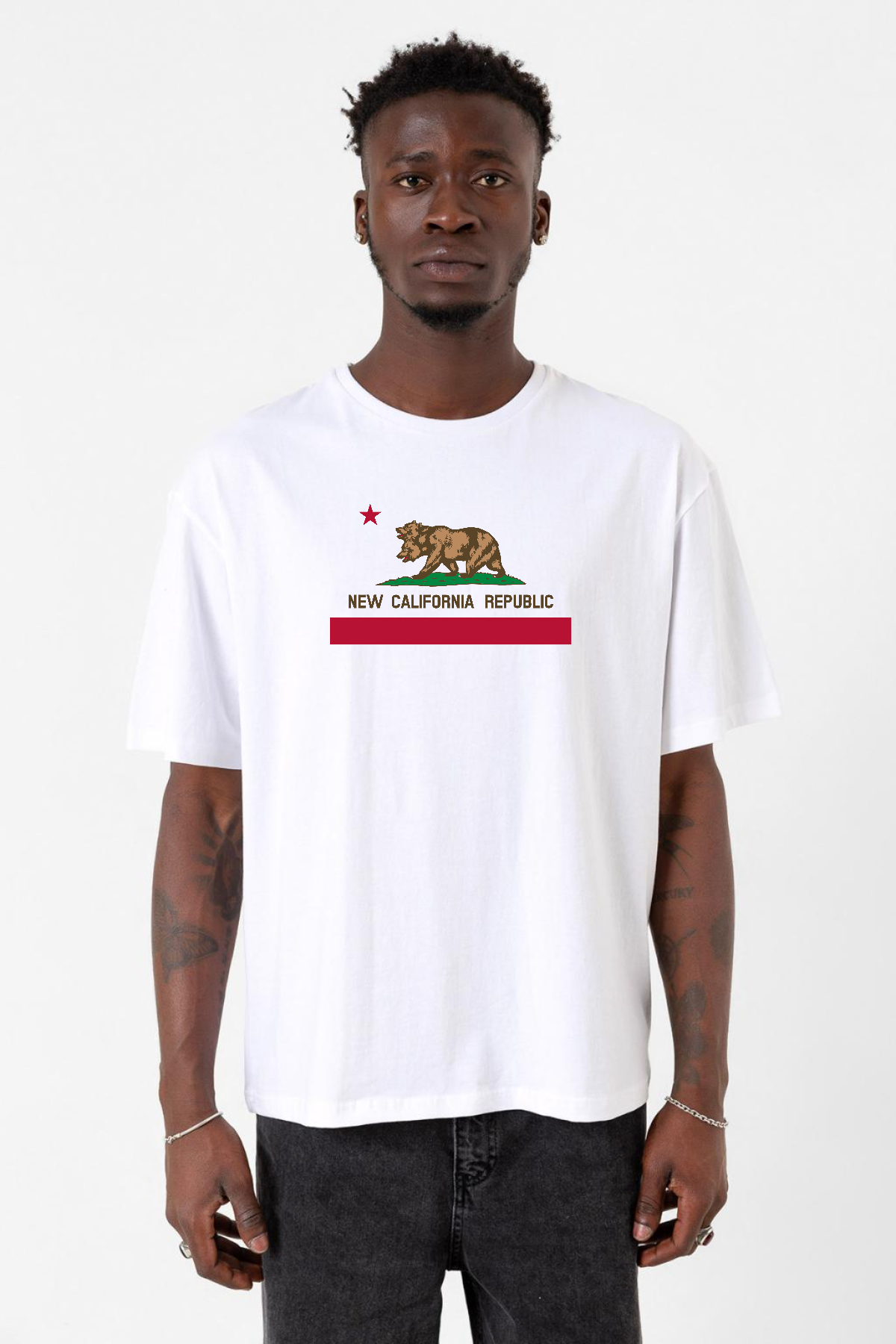 Fallout New California Republic Flag Beyaz Erkek Oversize Tshirt