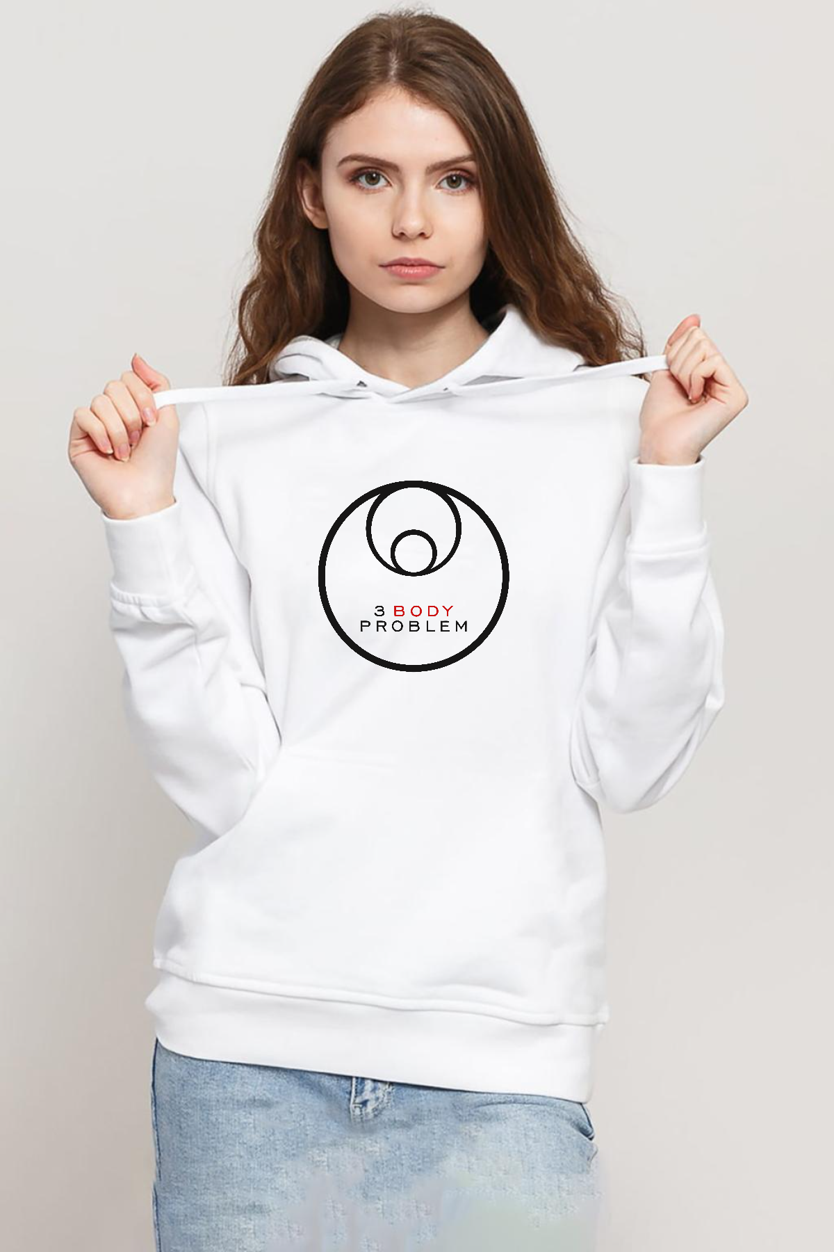 3 Body Problem Logo Beyaz Kadın 3ip Kapşonlu Sweatshirt