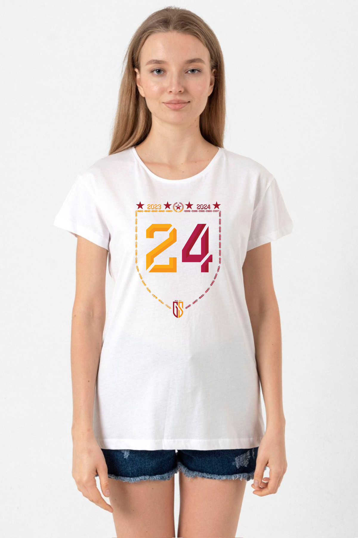 24 Şampiyonluk Beyaz Kadın Bisikletyaka Tshirt