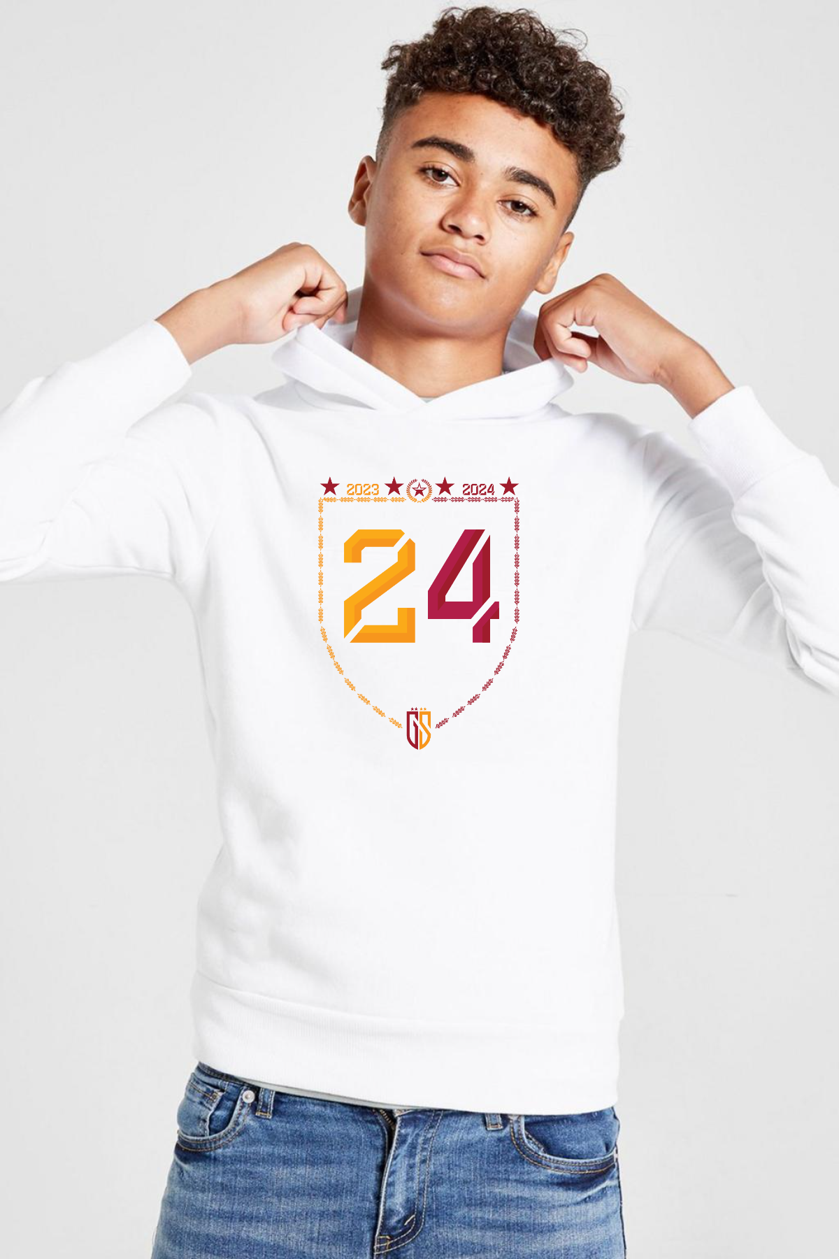 24 Şampiyonluk Beyaz Çocuk 3ip Kapşonlu  Sweatshirt