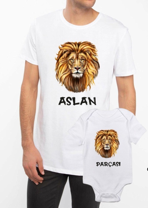Aslan Parçası Baba Oğul Kız Tişört Zıbın Kombini